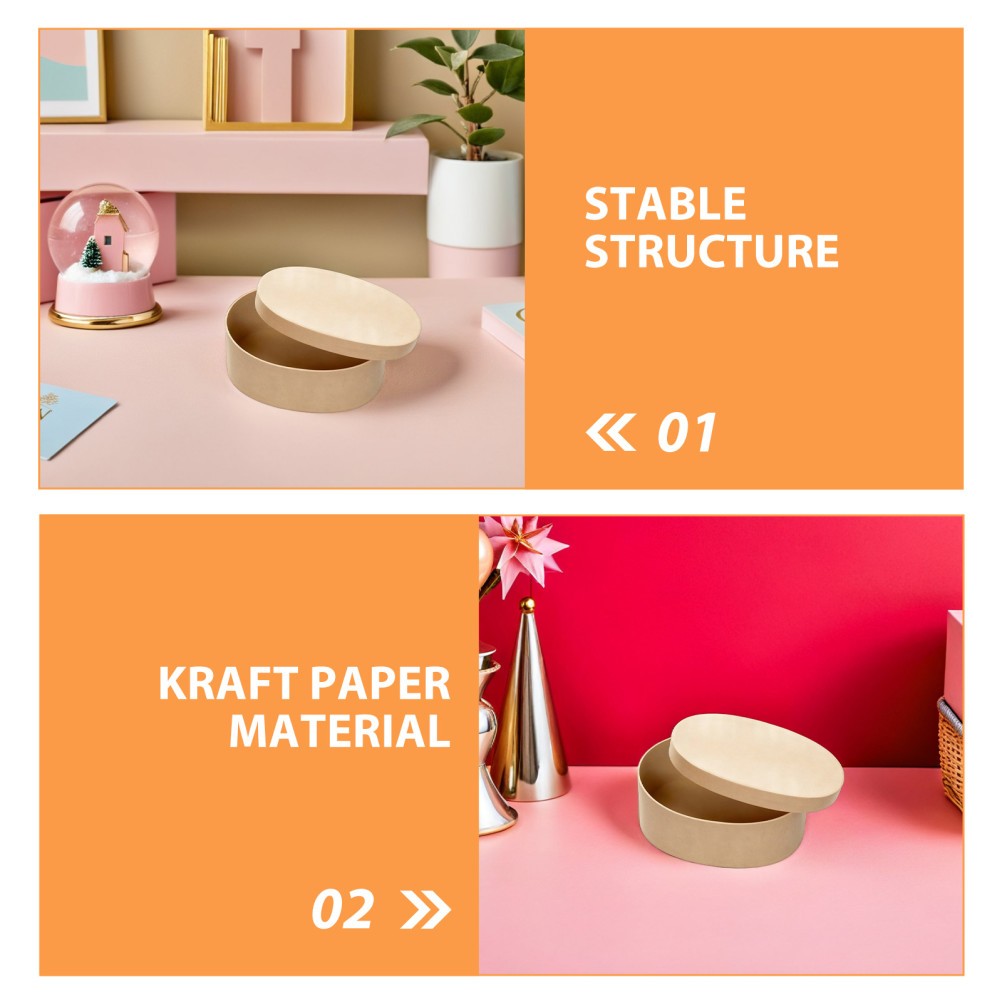 4 Pcs Oval Gift Box Paper Kraft Boxes Pressed Flower Storage Kit Gifts
