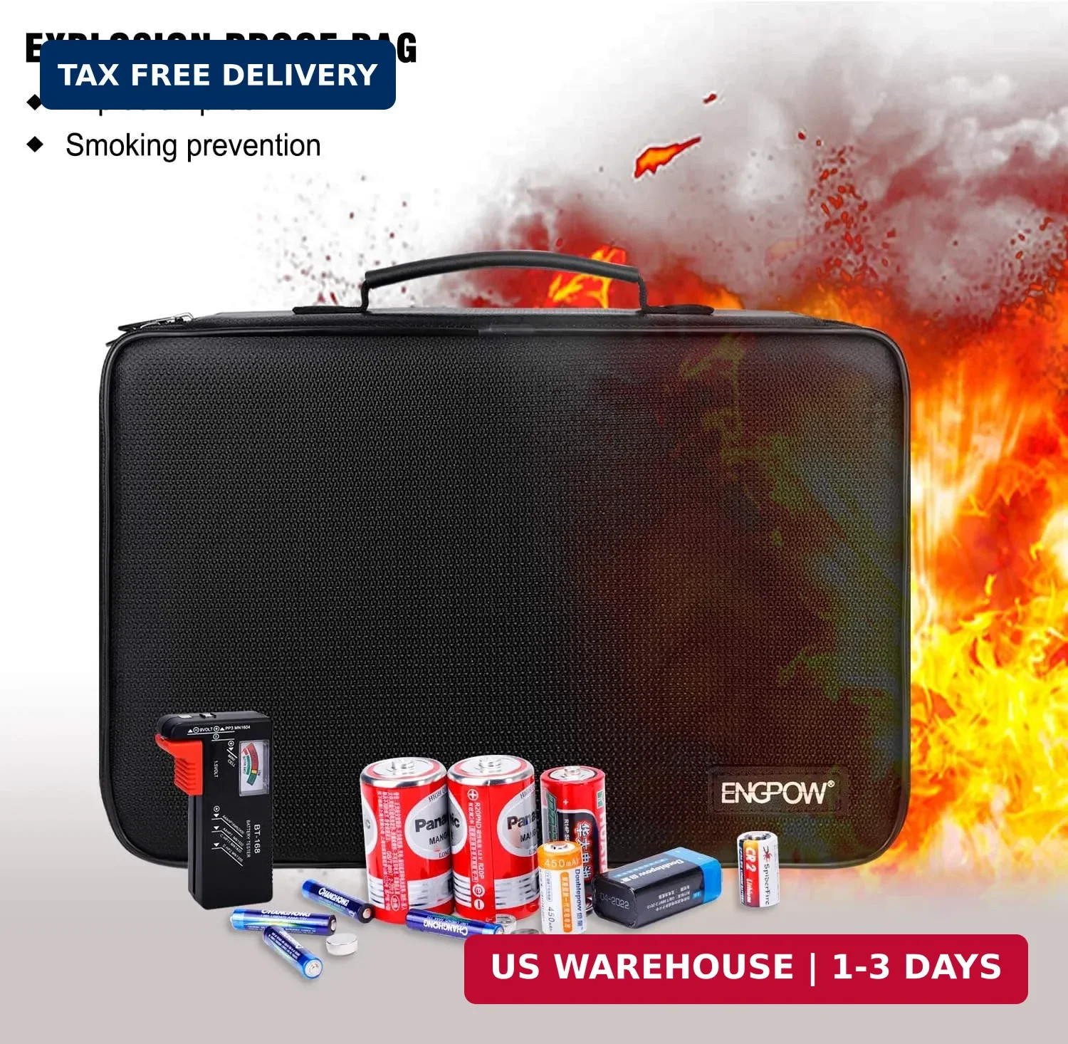 Battery Organizer, Fireproof Battery Organizer Storage Case with Tester (BT168),