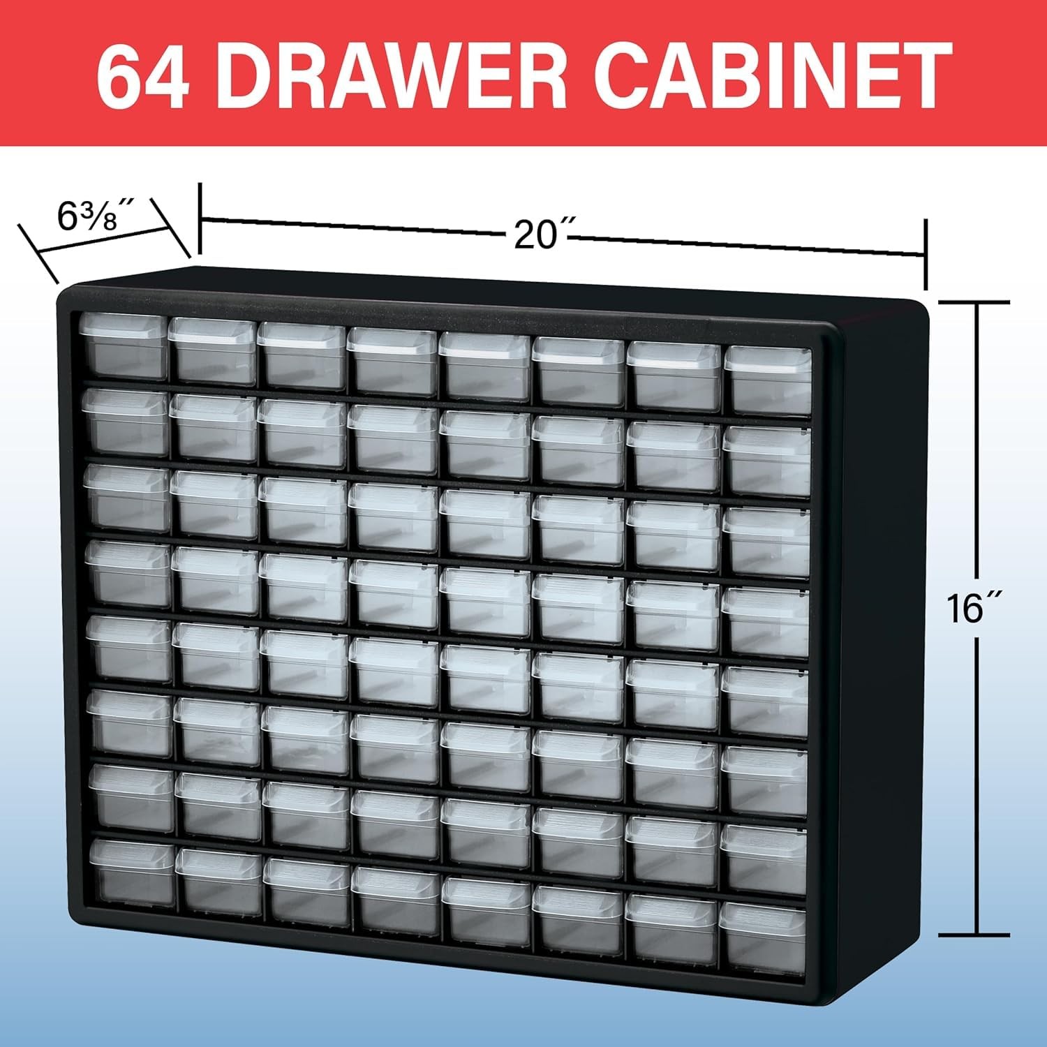 Akro-Mils 64-Drawer Plastic Storage Cabinet, 20&Prime;W x 6&Prime;D x 64 Drawer, Black