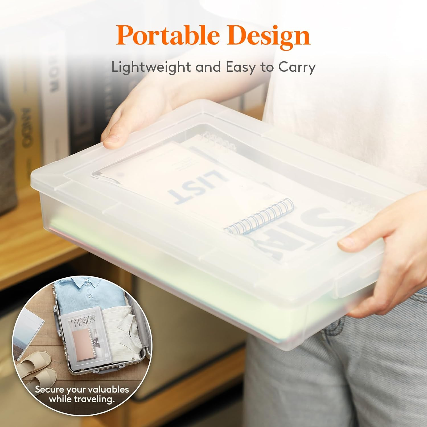 4 Pack Plastic Multi-Purpose Storage Box with Latching Lids, Clear A4 Paper