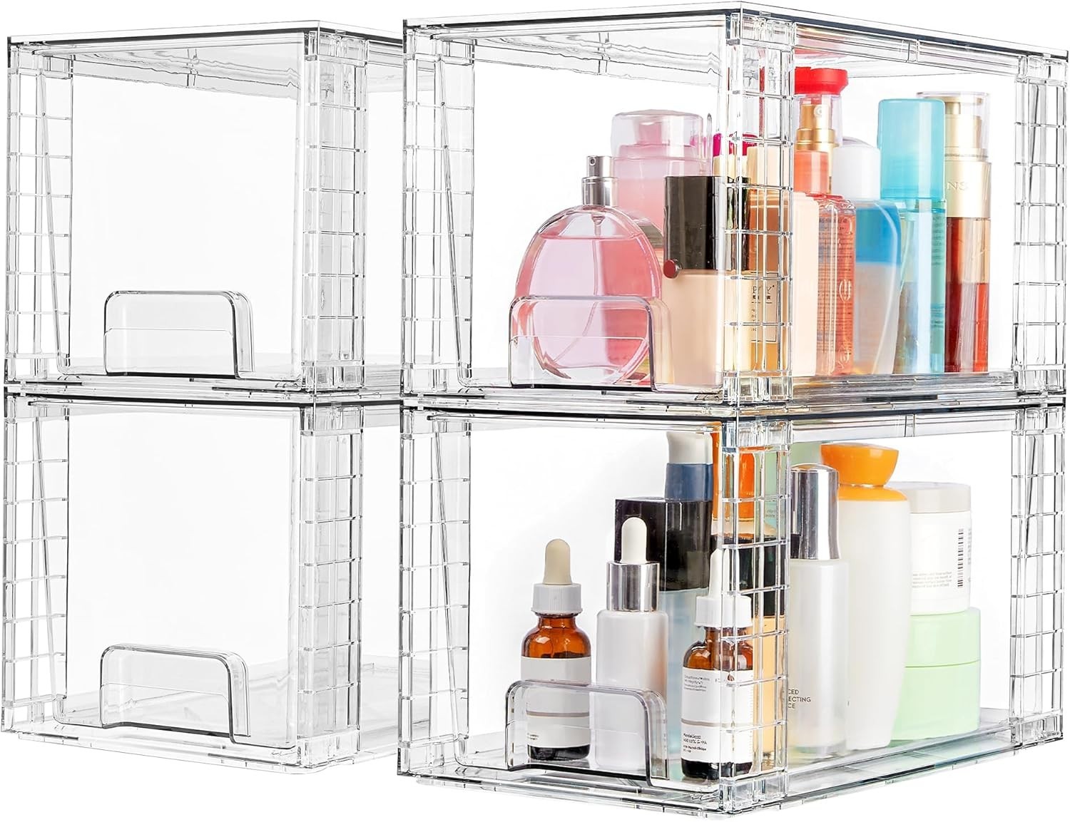 4 Pack Large Stackable Storage Drawers,Easily Assemble Acrylic Bathroom Closet U