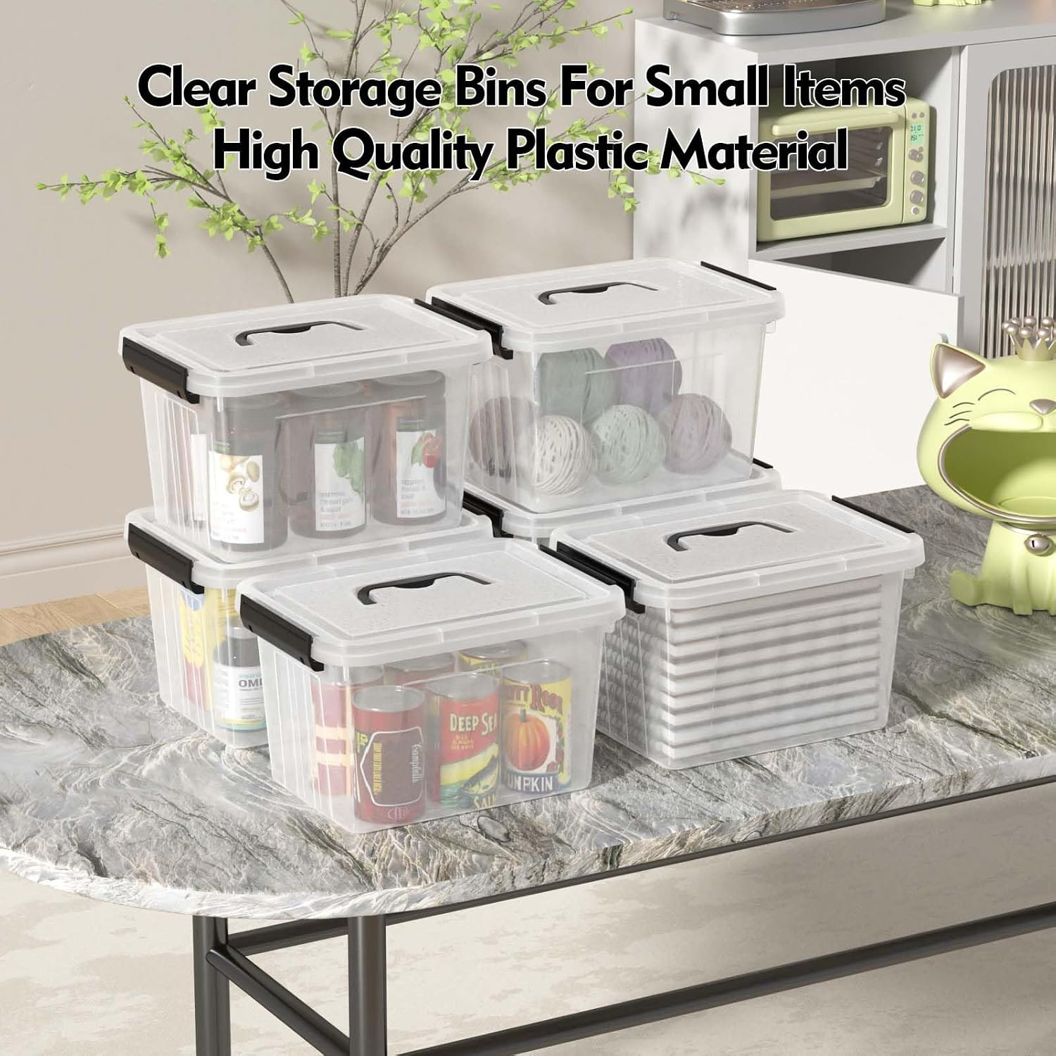 6 Pack 6 Quart Clear Latching Storage Bins with Handles and Lids