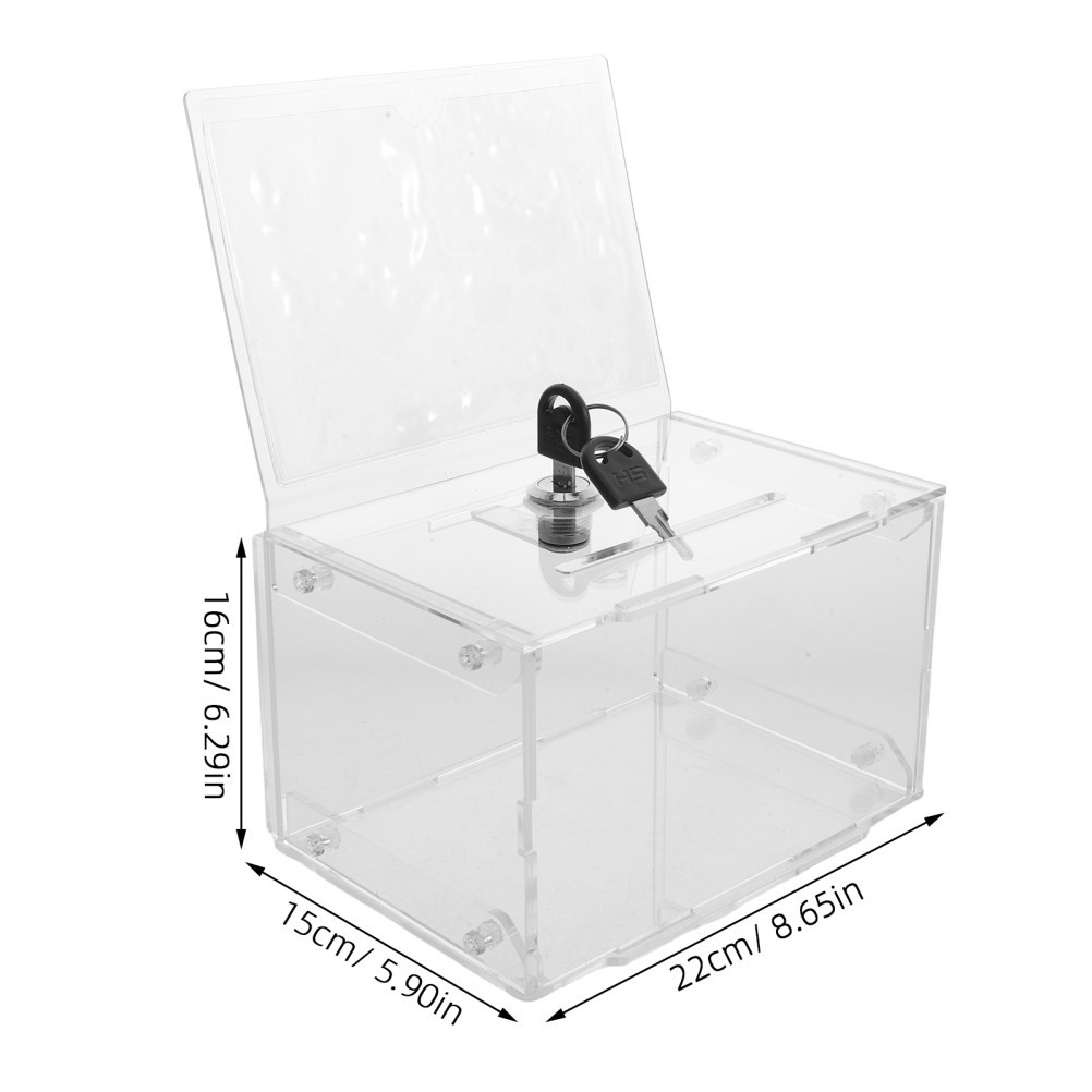 Clear Acrylic Ballot Box with Key – Lockable Money Collection Box with Slot –