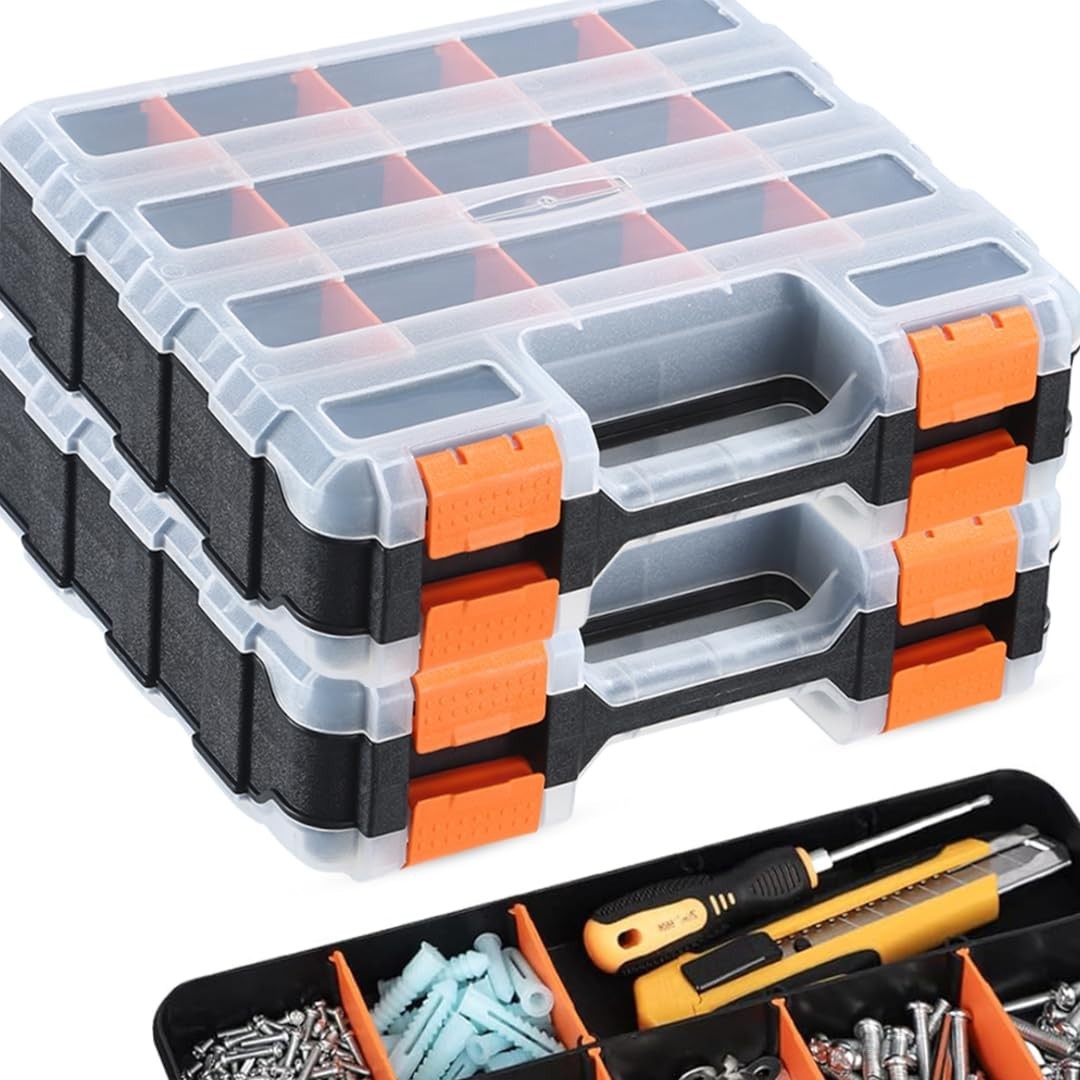 34-Compartment Portable Hardware Organizer Box – Double-Sided Storage for Screws