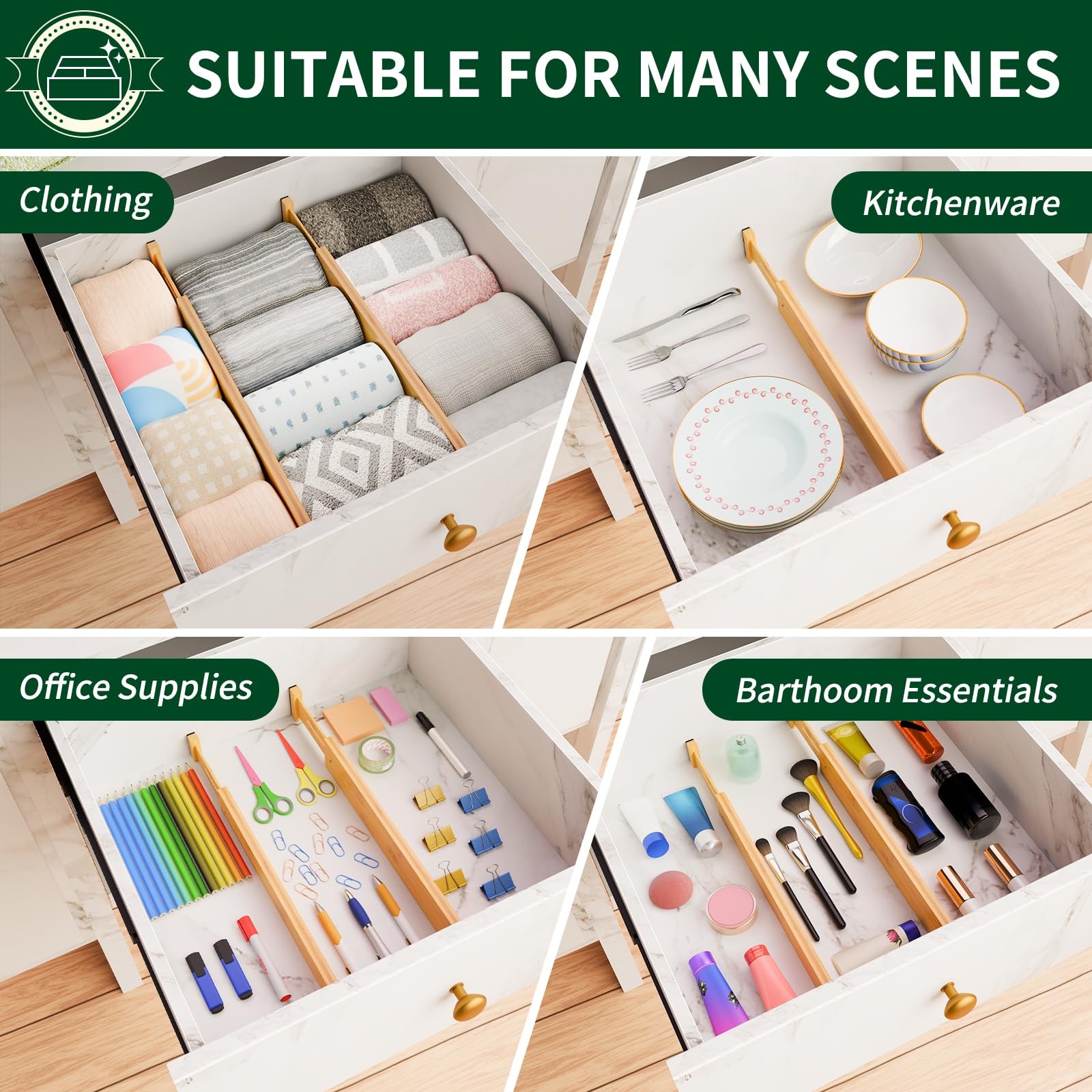 Drawer Dividers 2.6&Prime; High,17&Prime;-20&Prime; Adjustable Spring Loaded Clothes Drawer Org…
