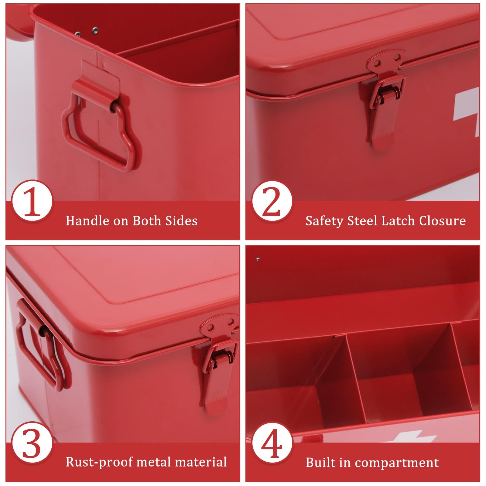 Gdfjiy First Aid Box Empty, Metal Medicine with Safety Lock, Medical Red