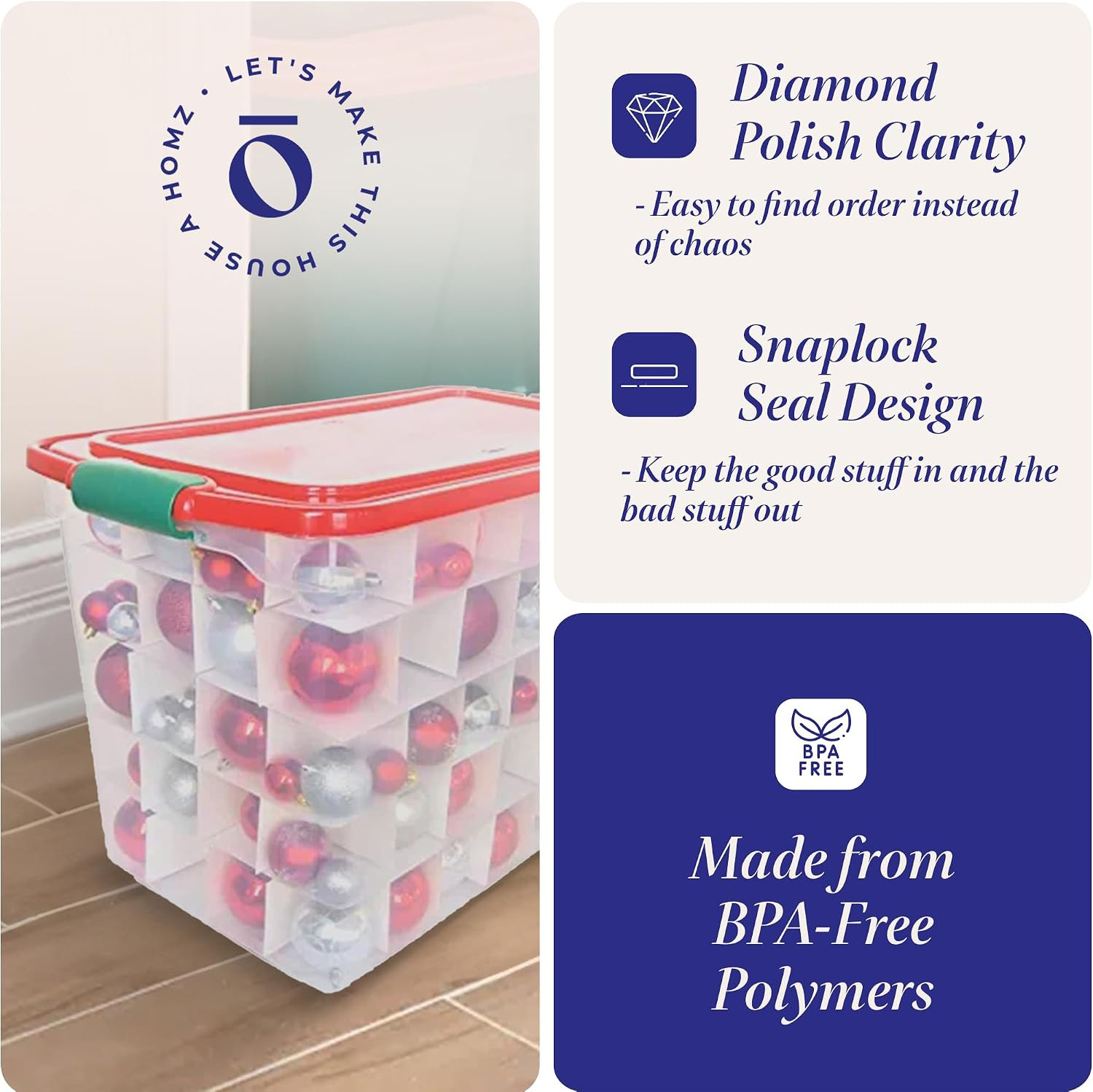2-Pack Holiday Tote, Clear Plastic Storage Bins W/Lids & Dividers, 112 Quart, Re