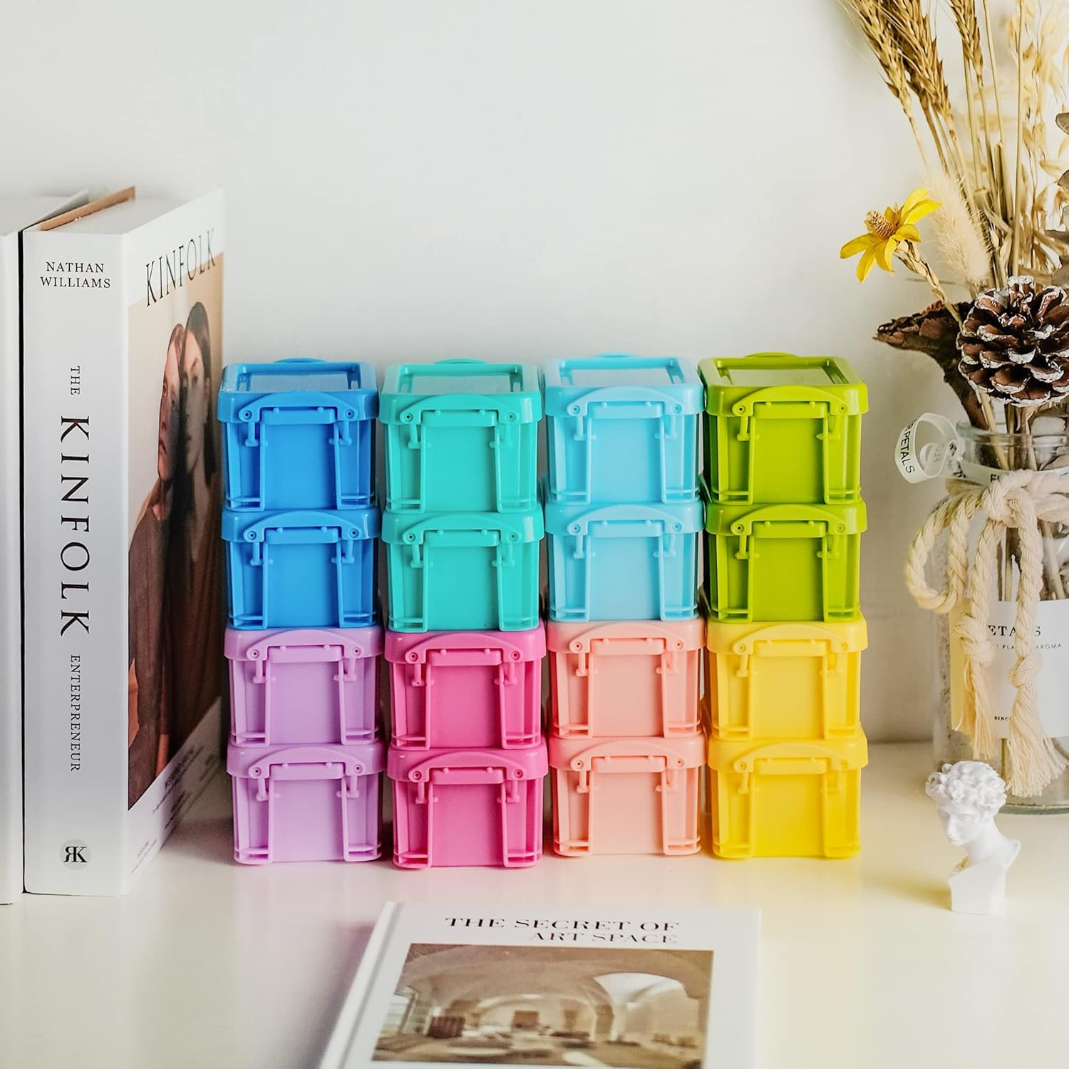 Cute Small Stackable Mini Storage Box with Lid, 8 Kinds of Macaron Color Plastic