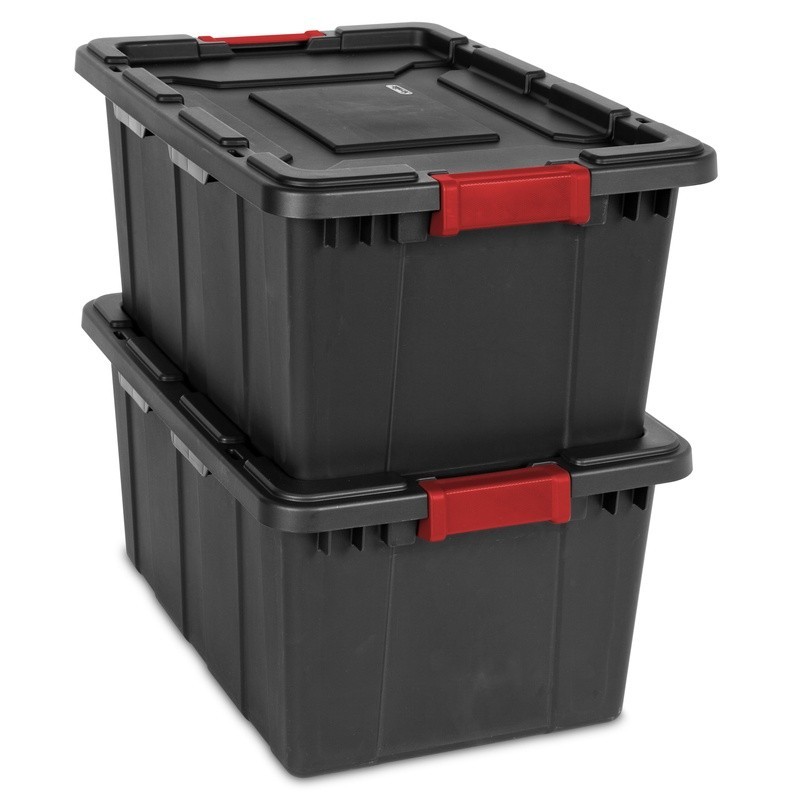 Heavy Duty 27 Gal Industrial Storage Tote Plastic Bin W/ Latch Lid 4 Count New