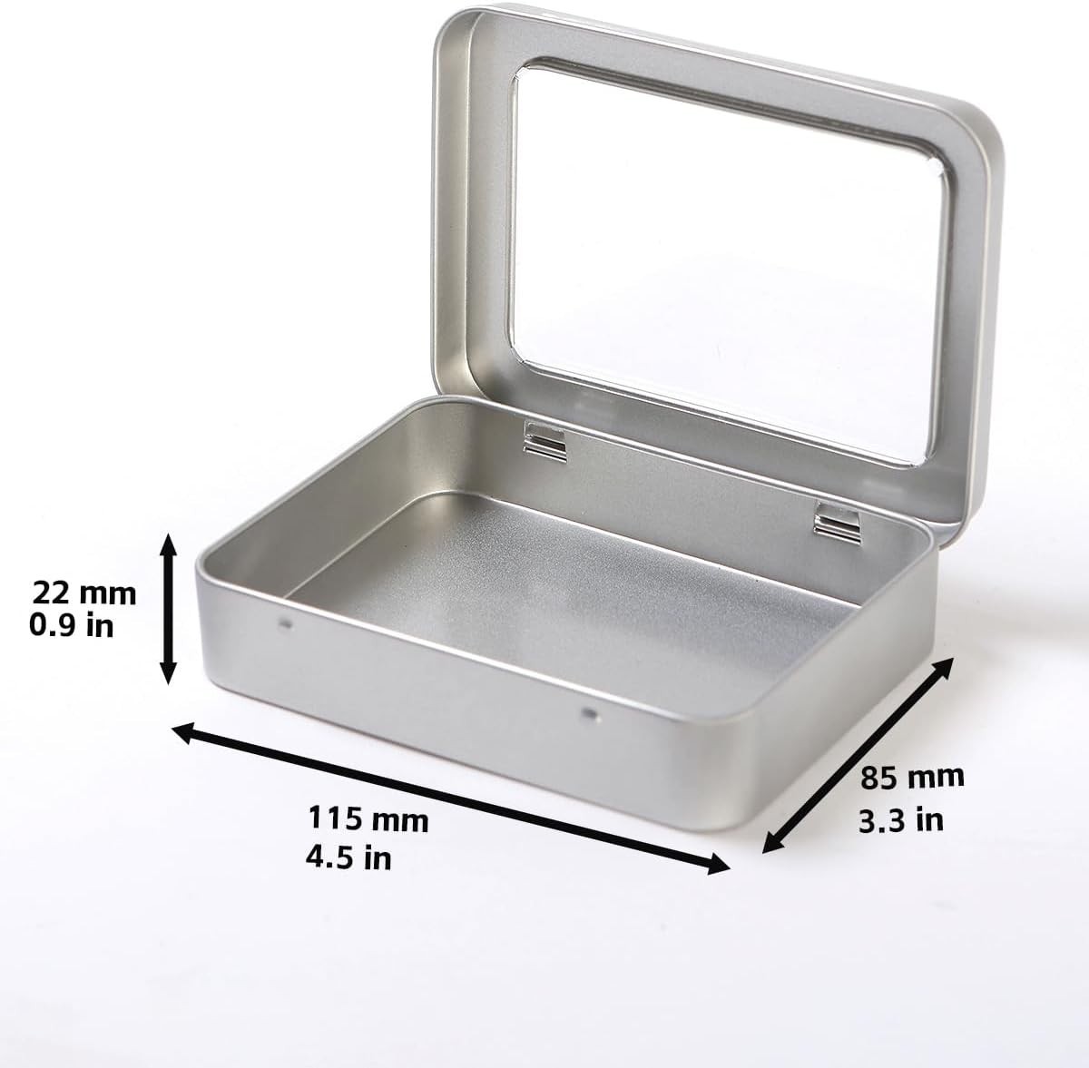 12 Pack Empty Rectangular Metal Storage Organizer Tins with Clear Window Hing…