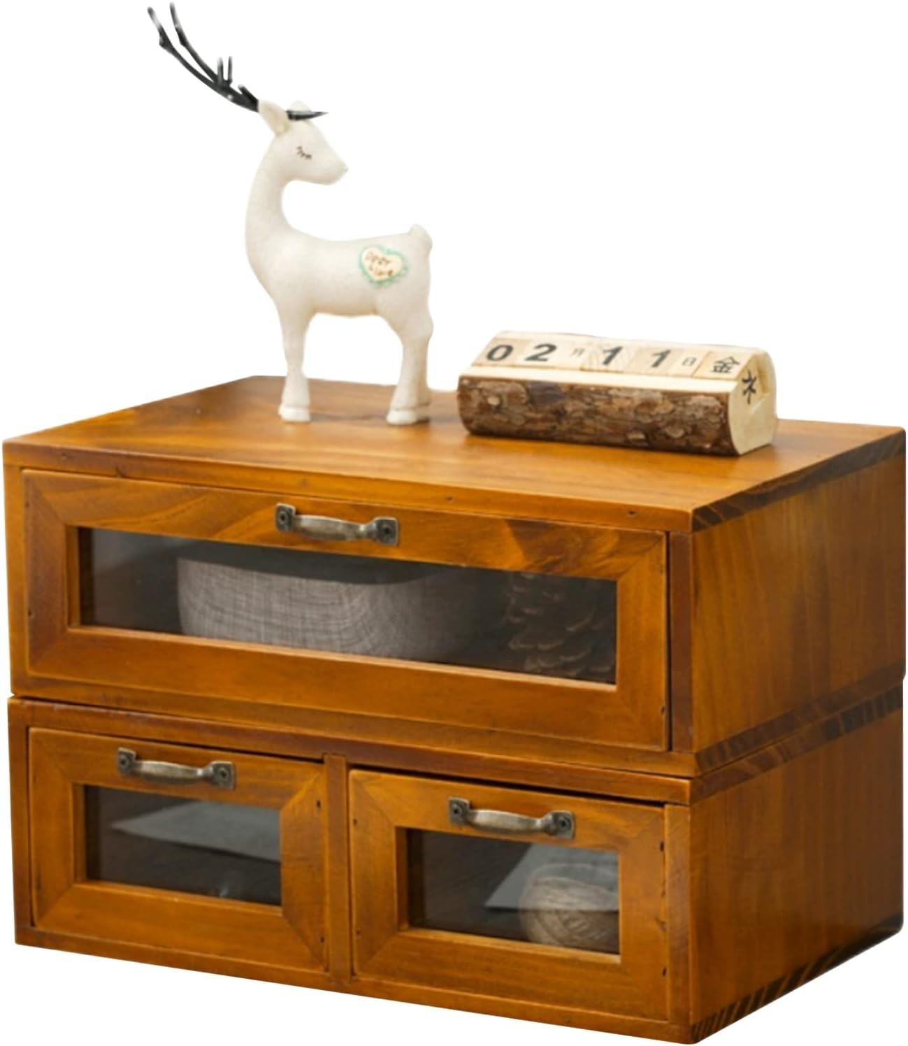 2-pc Stackable Storage Drawers See-Through Wooden Storage Cabinets 2-Level