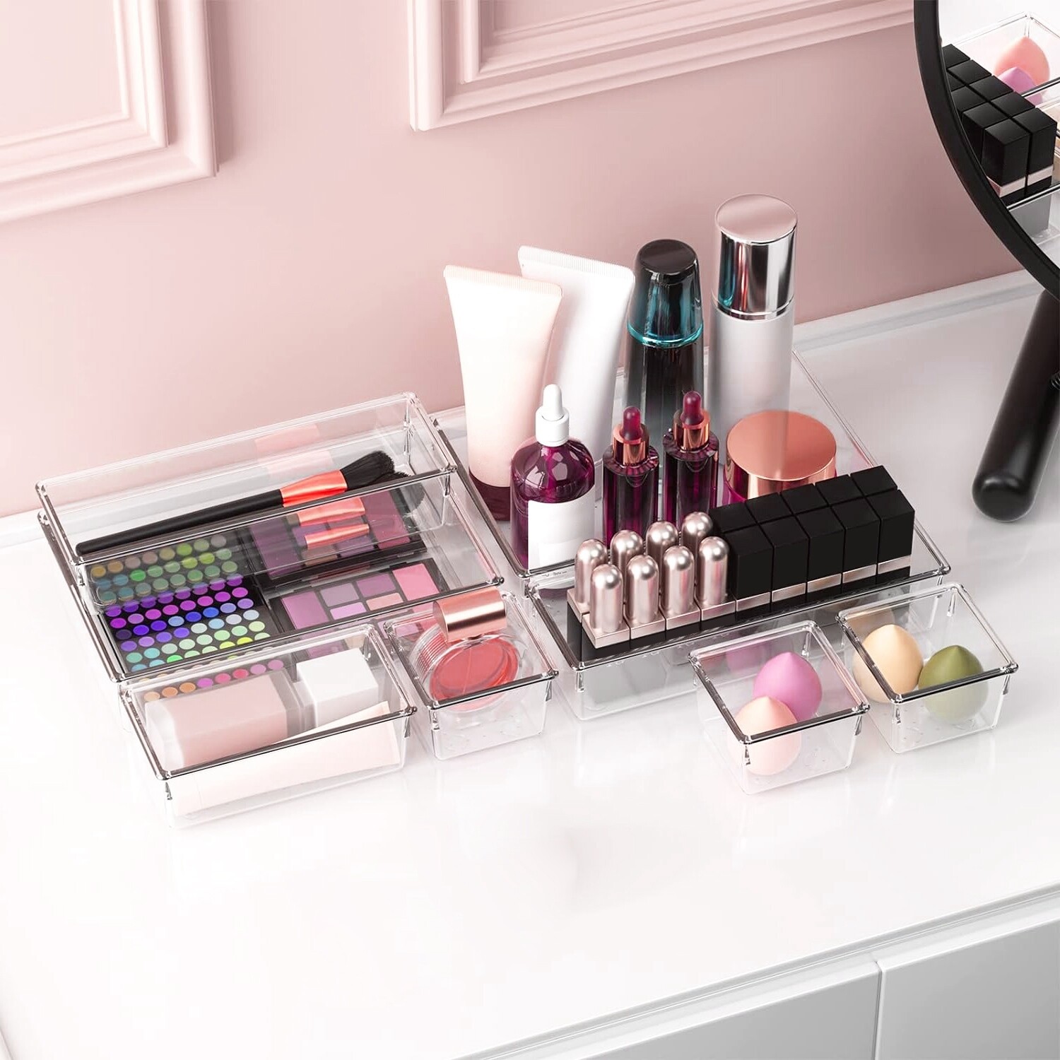 25PCS Clear Plastic Drawer Organizer Set Makeup Jewelry Kitchen Bedroom Office