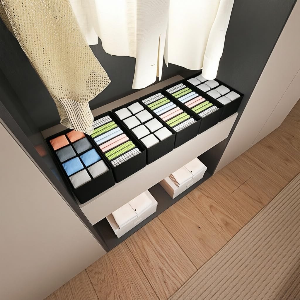 Sock and Underwear Drawer Organizer Dividers Collapsible Storage Boxes