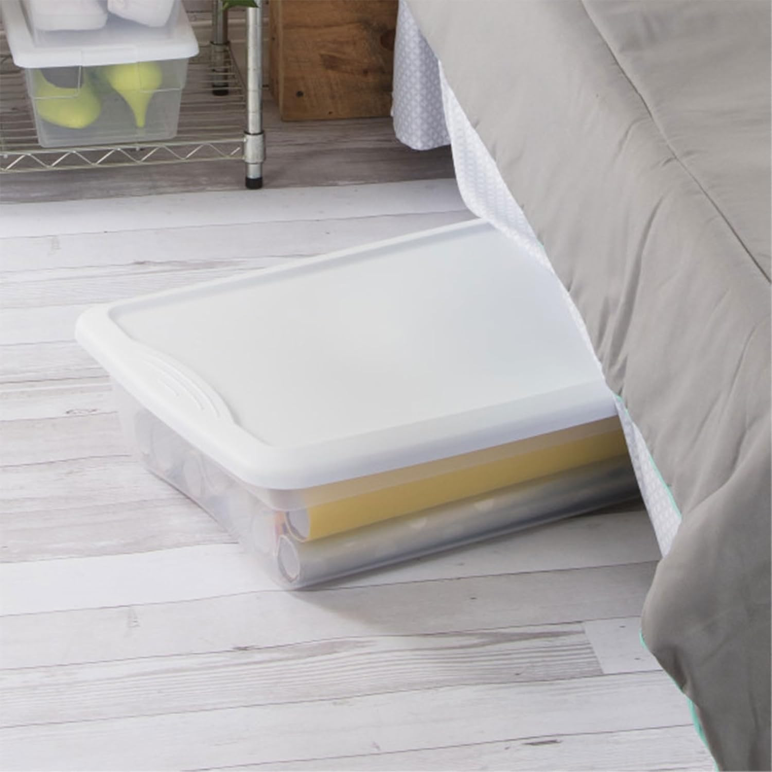 41 Quart Storage Box 12-Pack – Stackable Clear Bins with Snap-On Lids