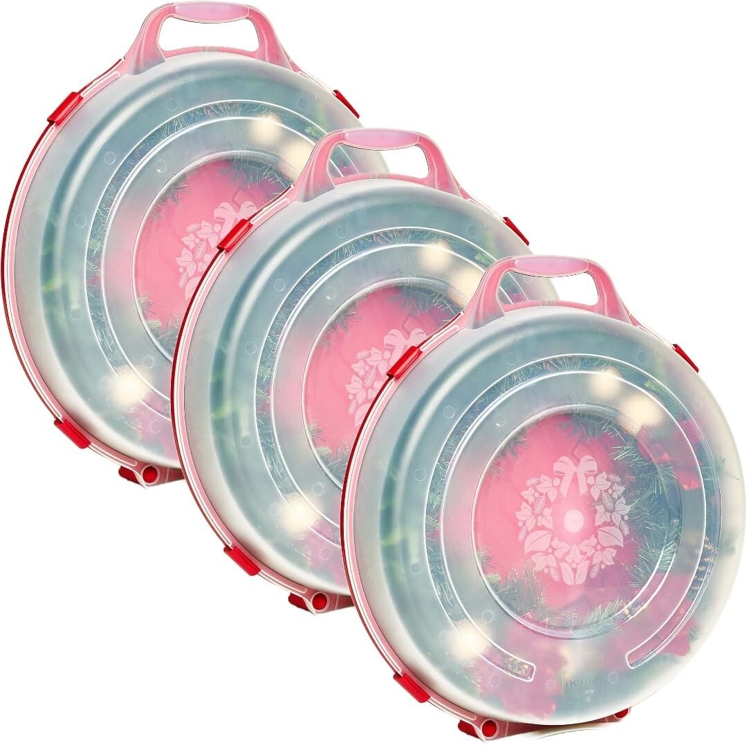 BRAND NEW HOMZ Set of 3 Holiday Wreath Plastic Storage Containers, Up to 24&Prime;