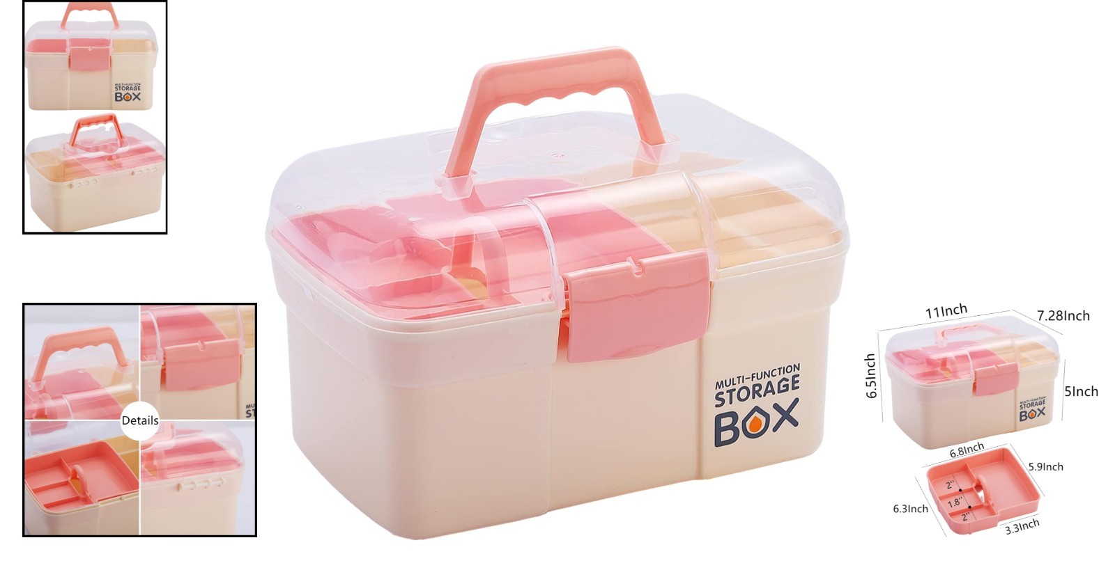 Lightweight White Plastic Storage Box with Removable Tray – Ideal for Cosmetics