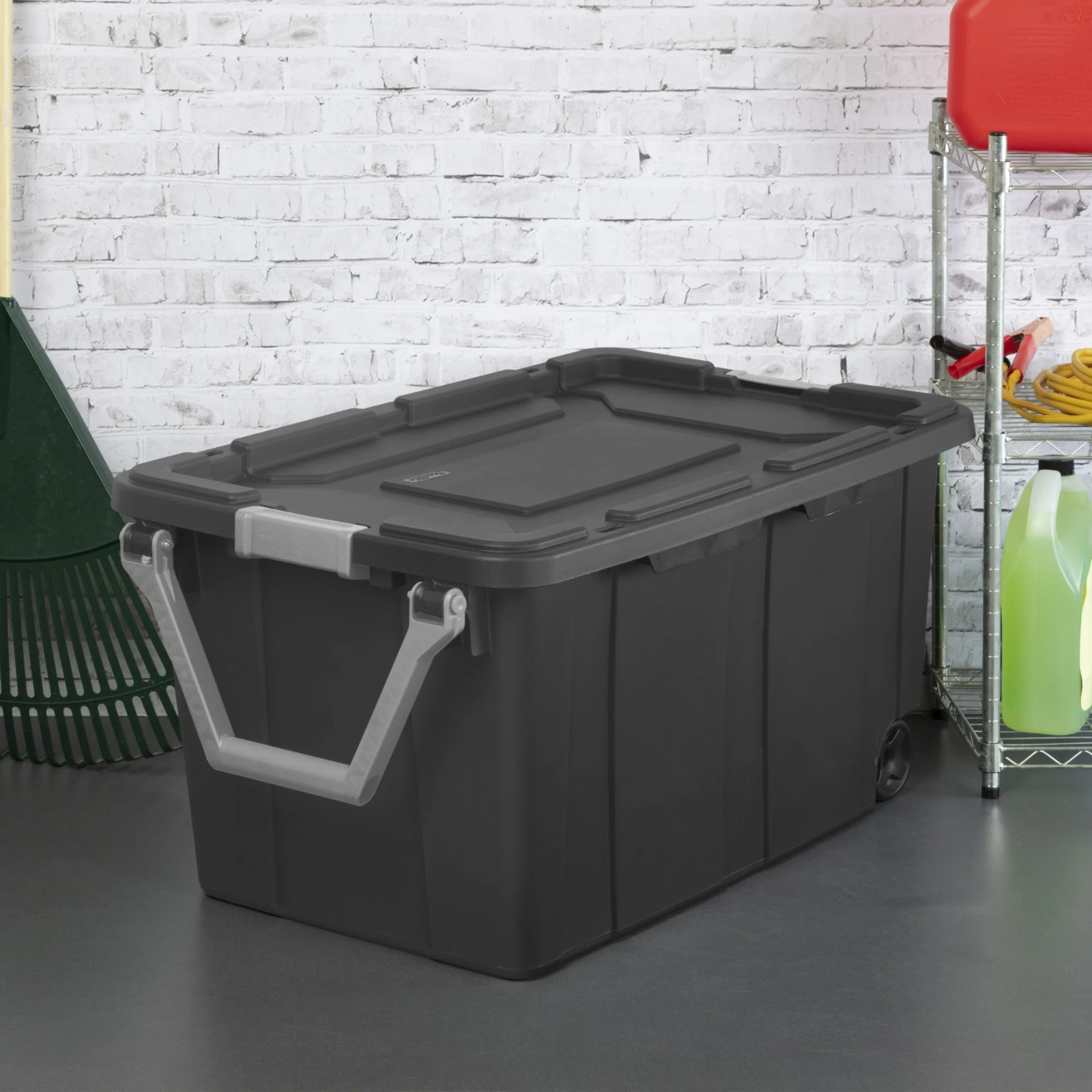Set of 2 Sterilite 40 Gallon Wheeled Industrial Tote Plastic Adult, Flat Gray