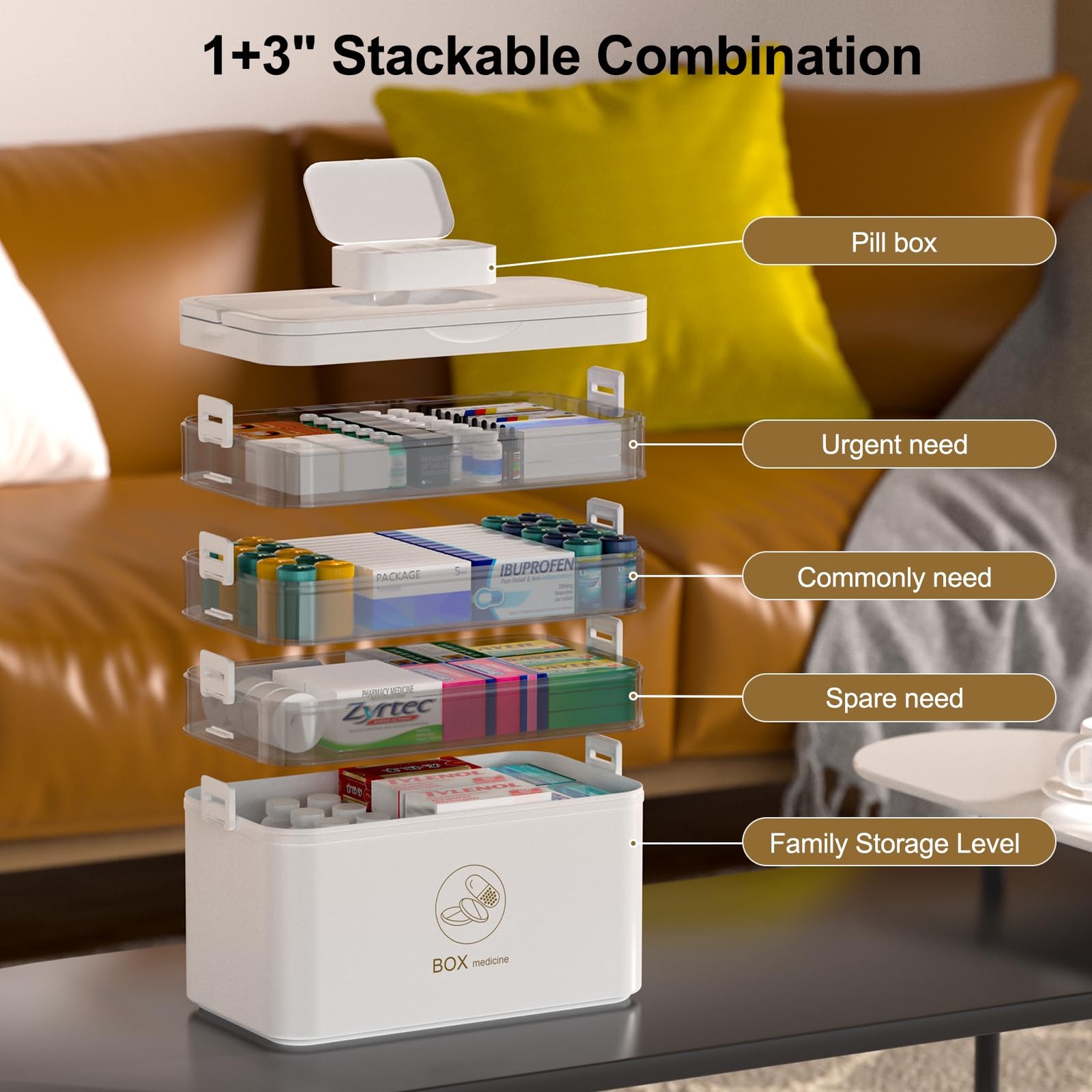 HOZKUY 4 -Tier Medicine Organizer, Portable 11.8&Prime;D x 6.5&Prime;W x 10.8&Prime;H, White