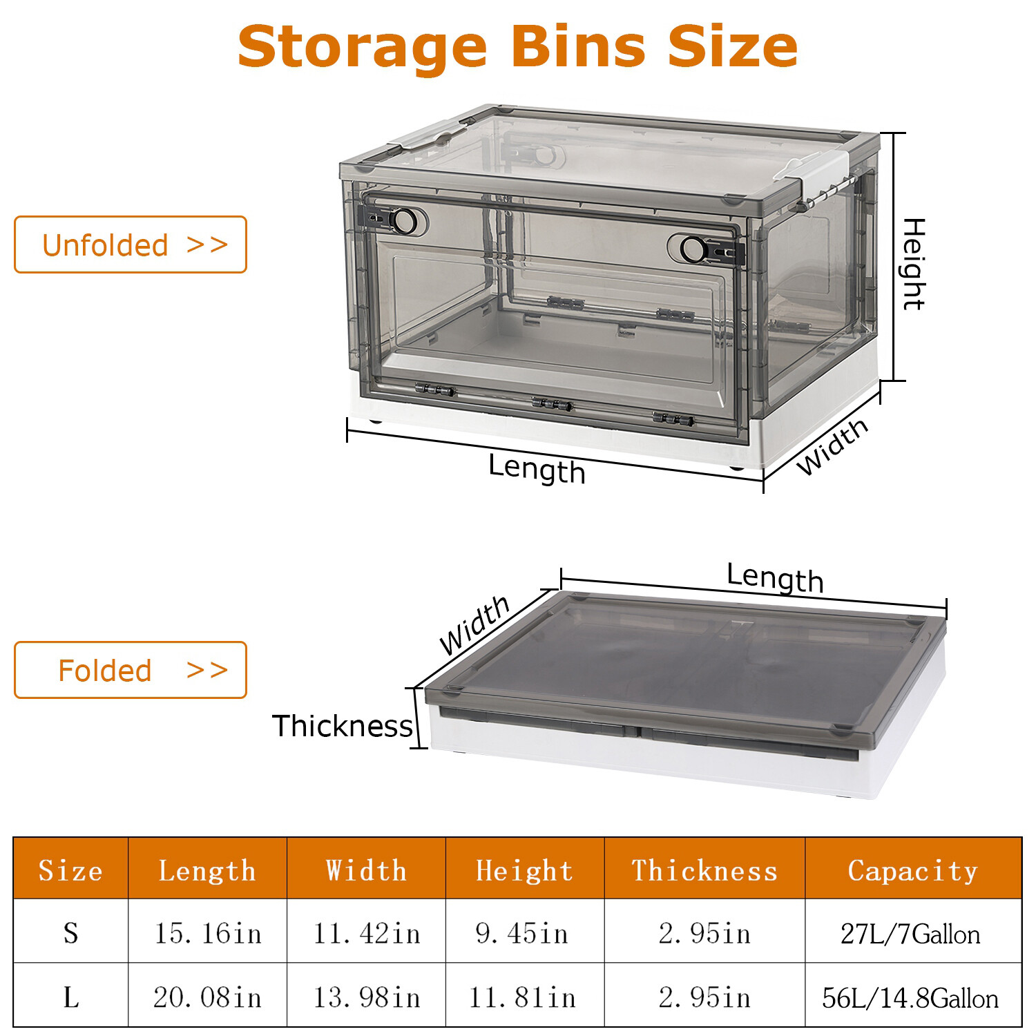 2 Pack Stackable Storage Boxes Set with lid2 Doors Rolling Foldable Storage Bins