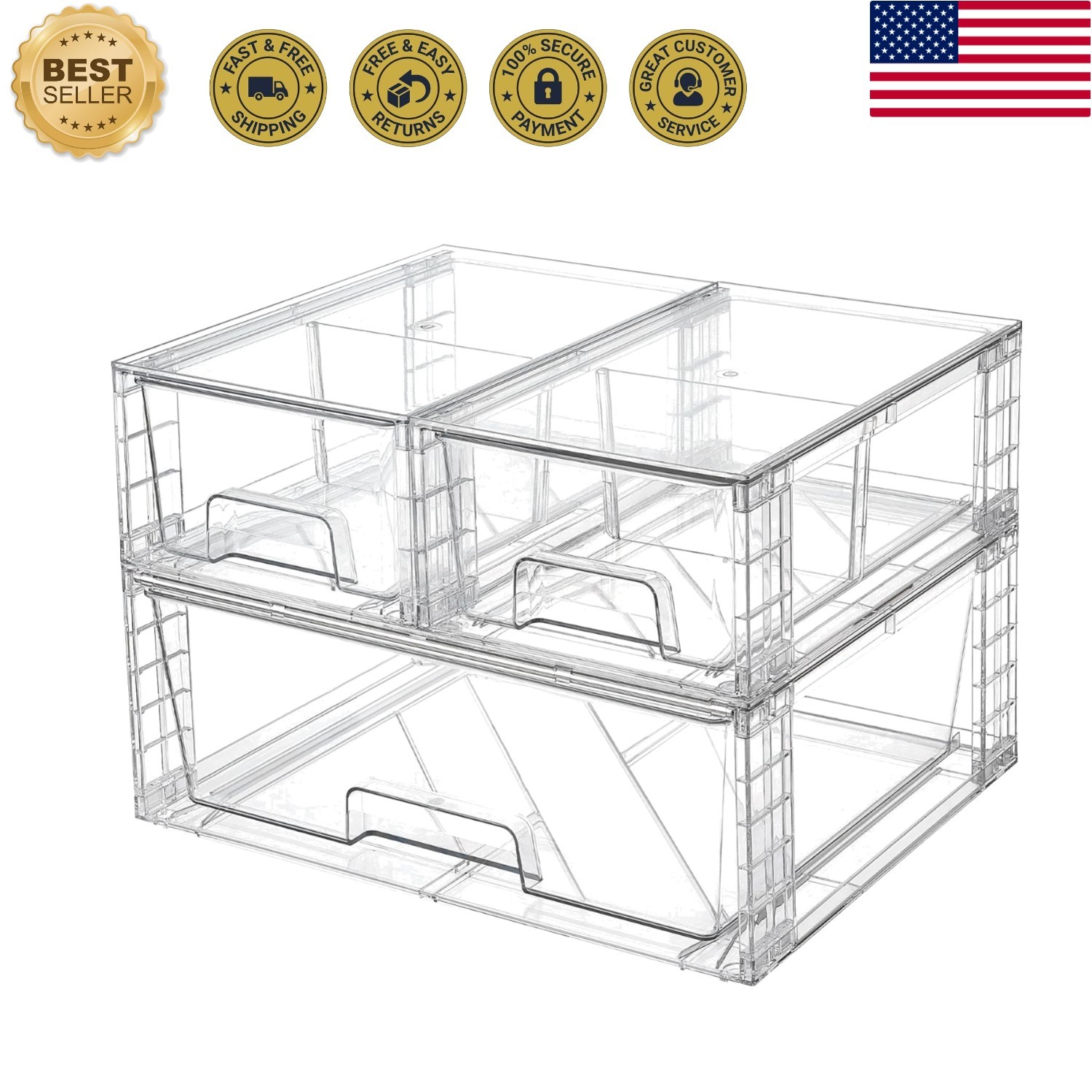 Effortless Organization with 3 Pack Stackable Drawers – Non-slip & Functional