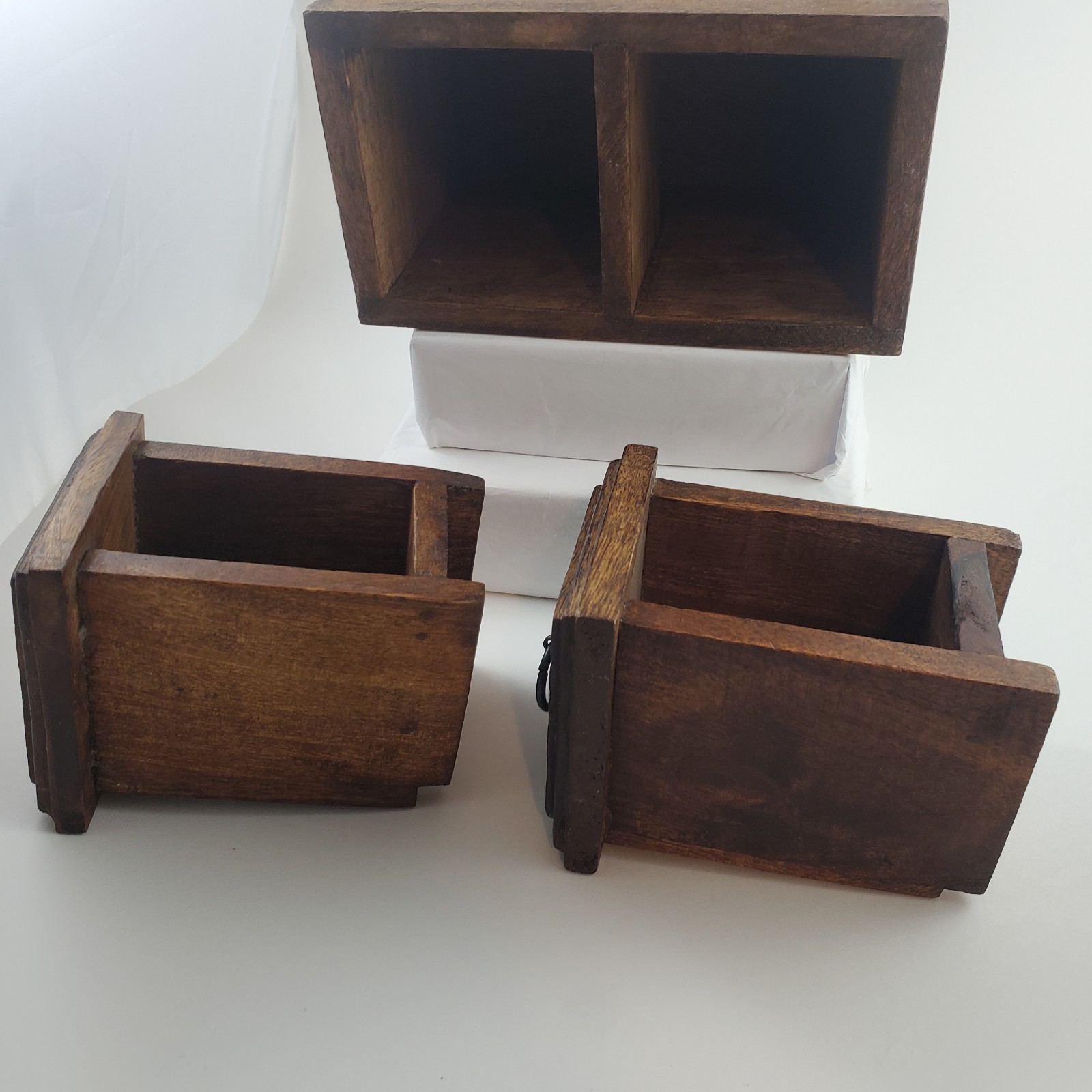 Vintage Wood Apothecary Tea Spice Box Carved Boho Jewelry Box Drawers Handmade