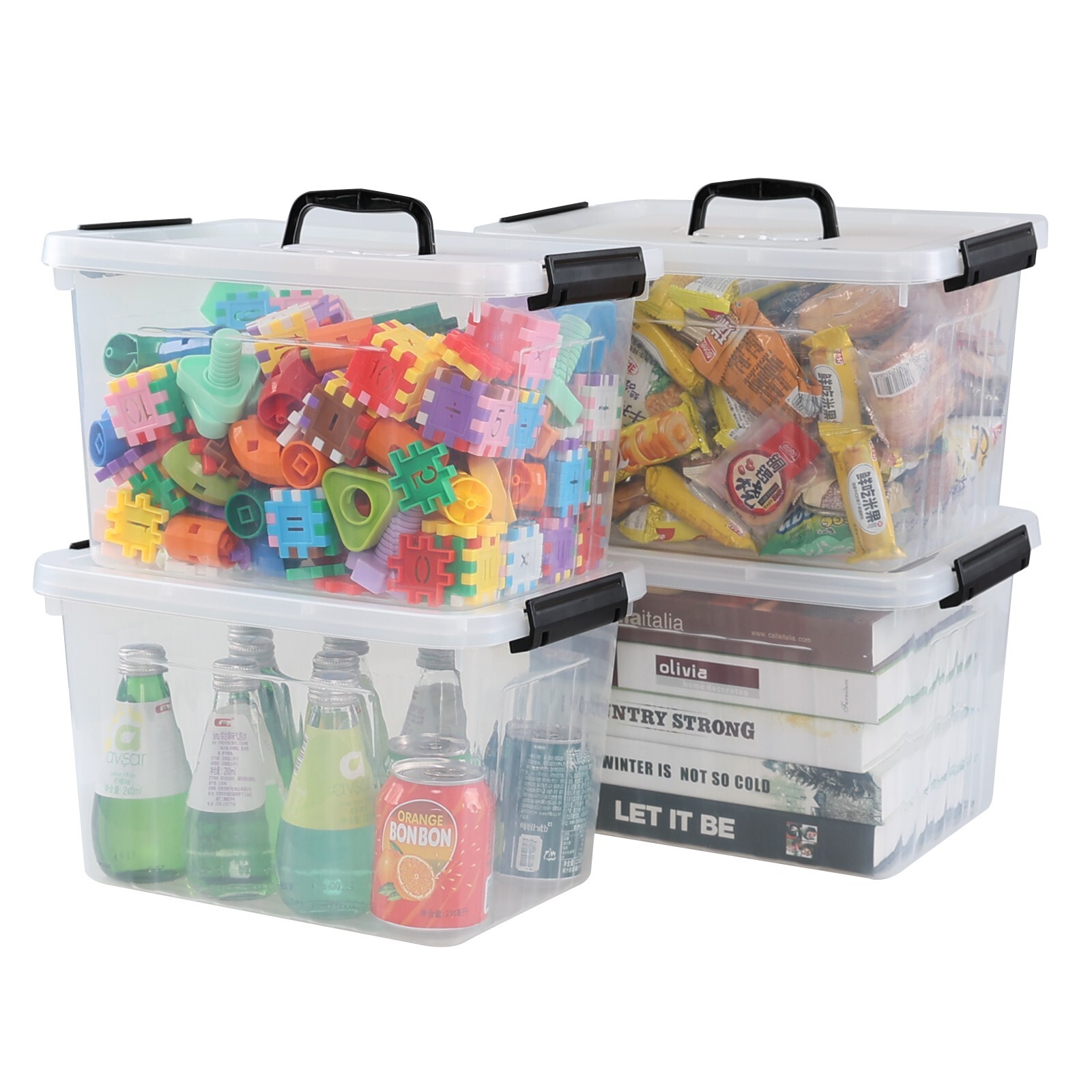 Cand 12 Quart Plastic Storage Latching Box w/ Handle, Clear Storage Bin 4 Packs