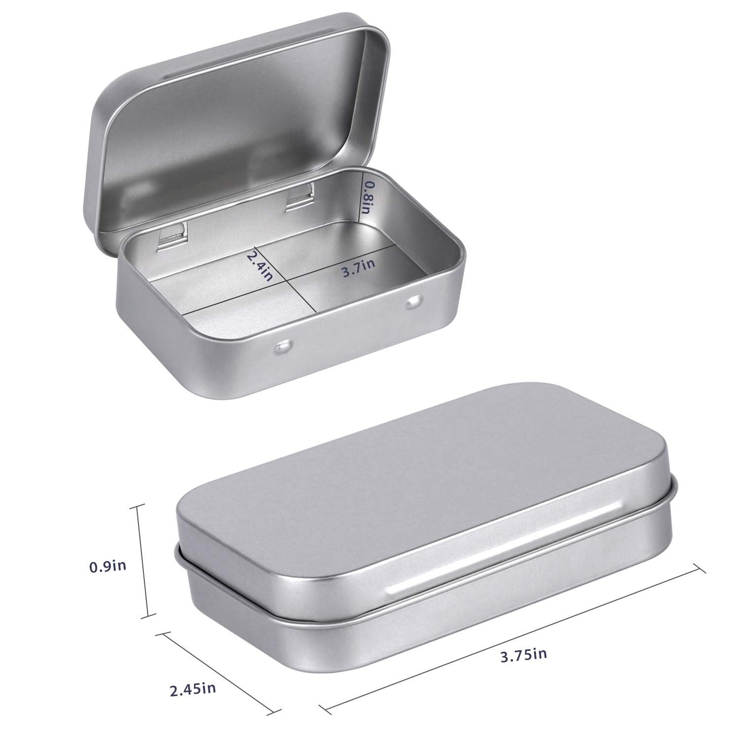 Metal Rectangular Empty Hinged Tins – Pack of 40 Silver Mini Portable Box Sma…