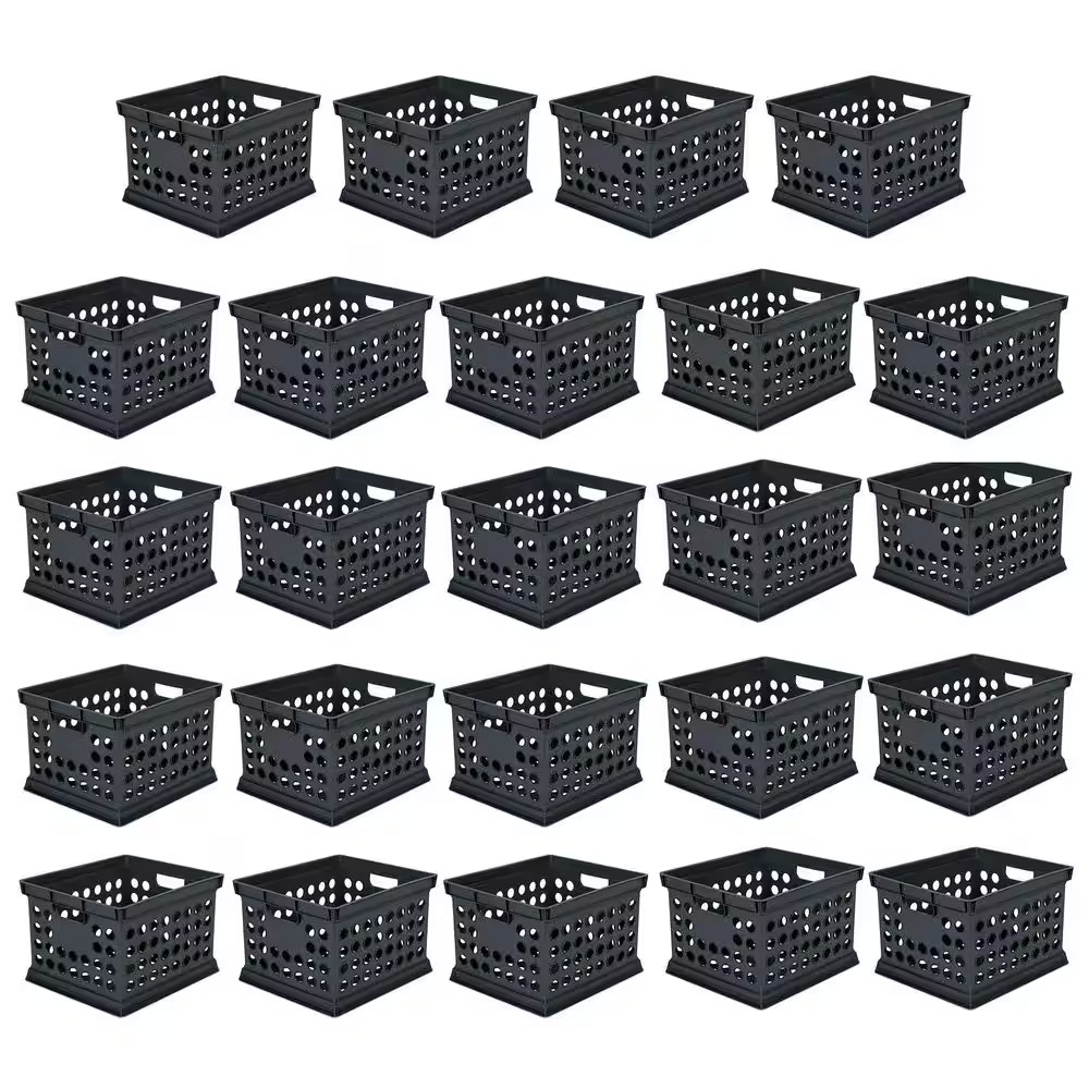 Stackable Plastic Storage Open Crate Bin Organizer Box, Black, 24 Pack