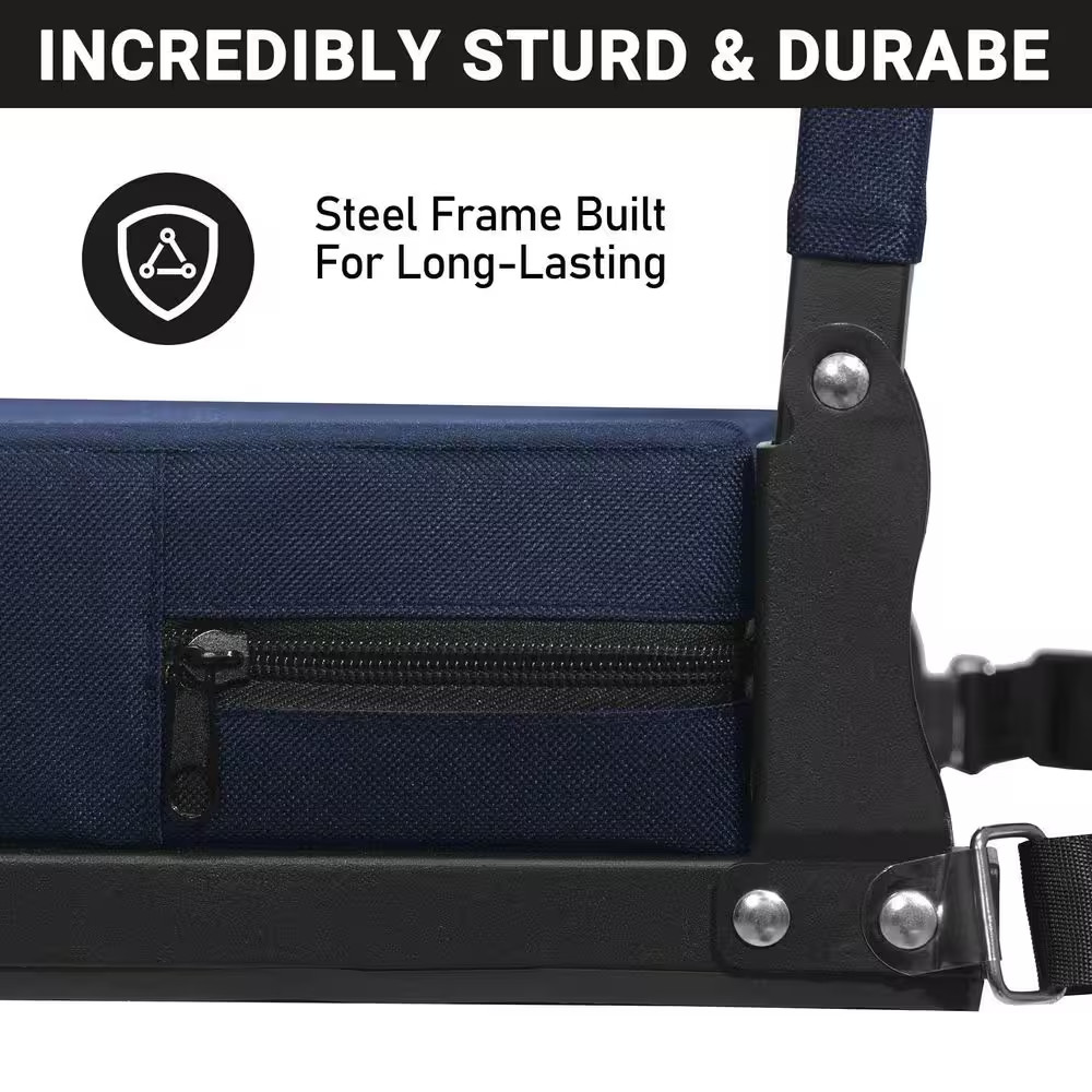 Black Padded Folding Stadium Chair with Back Support and Shoulder Strap, Comfort