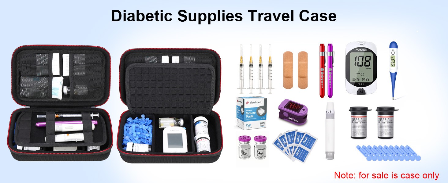 Diabetic Supplies Travel Case, Glucose Meter Portable Storage Bag,