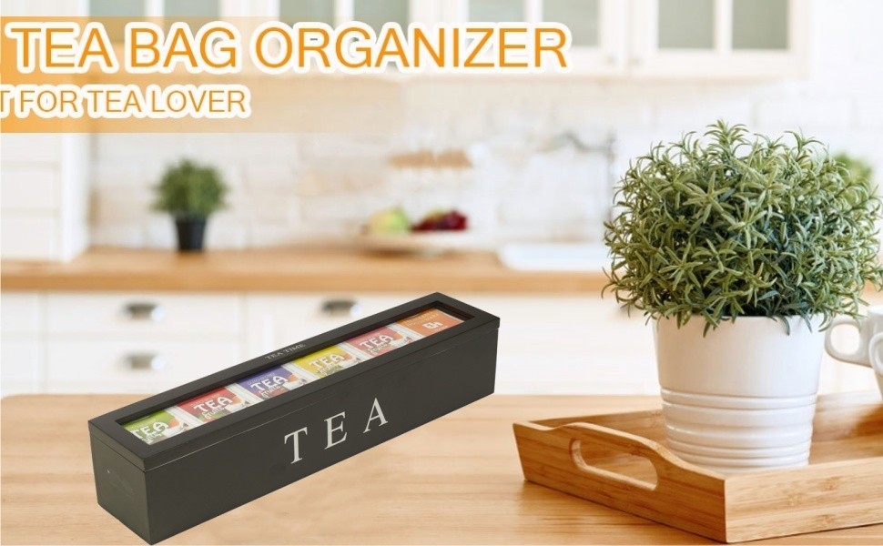 Tea Box Stora Organizer, Tea Stora Box with 5 Slots, Tea