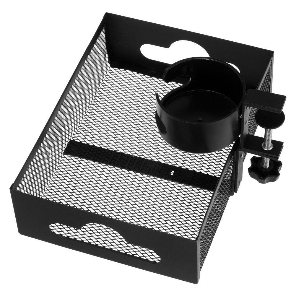 Snack Storage Rack Clamp-on Tray Cup Holder with Basket