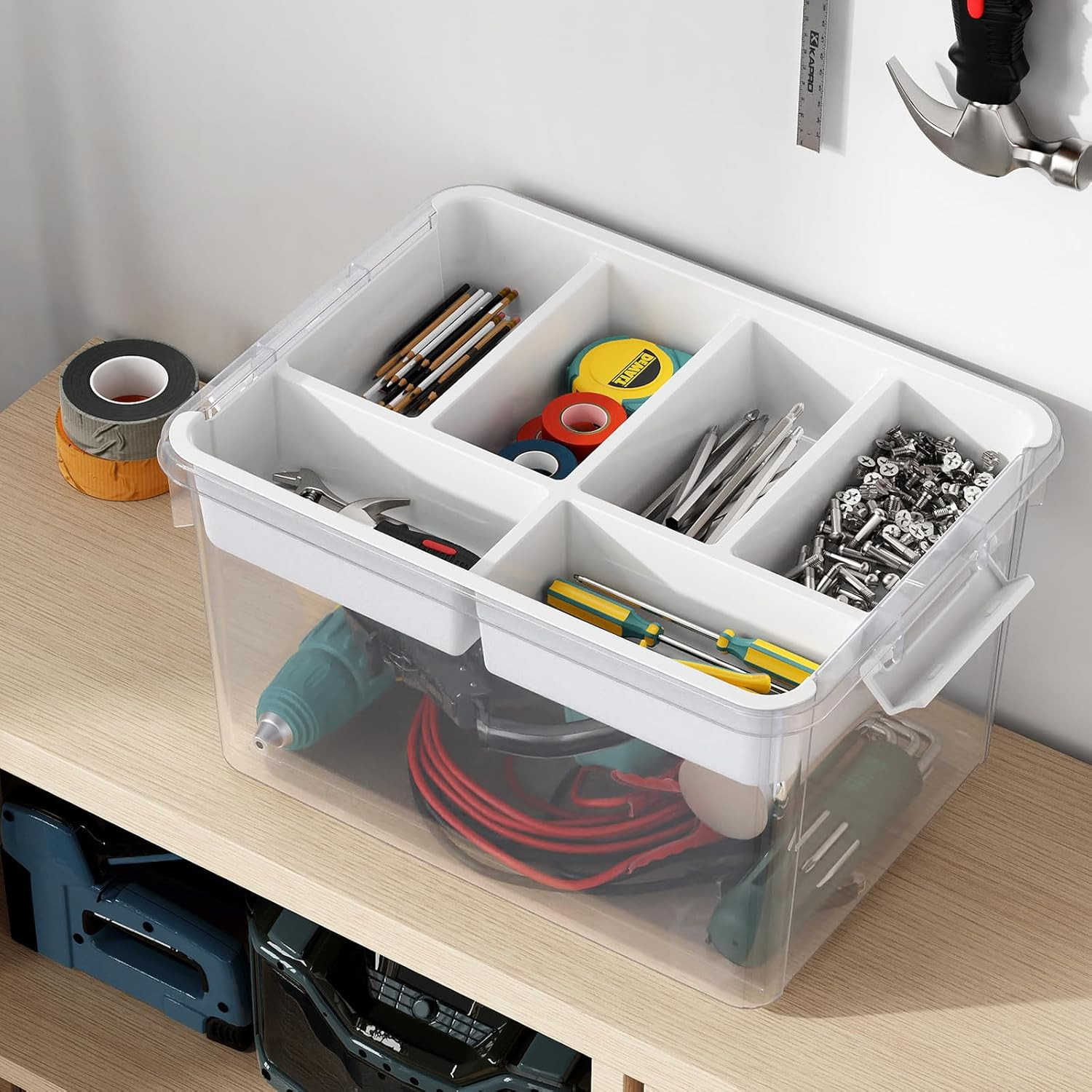 40Qt Stackable Storage Bin with Lid Tray Craft Box Organizer, 1Pack,Wh | Clear P