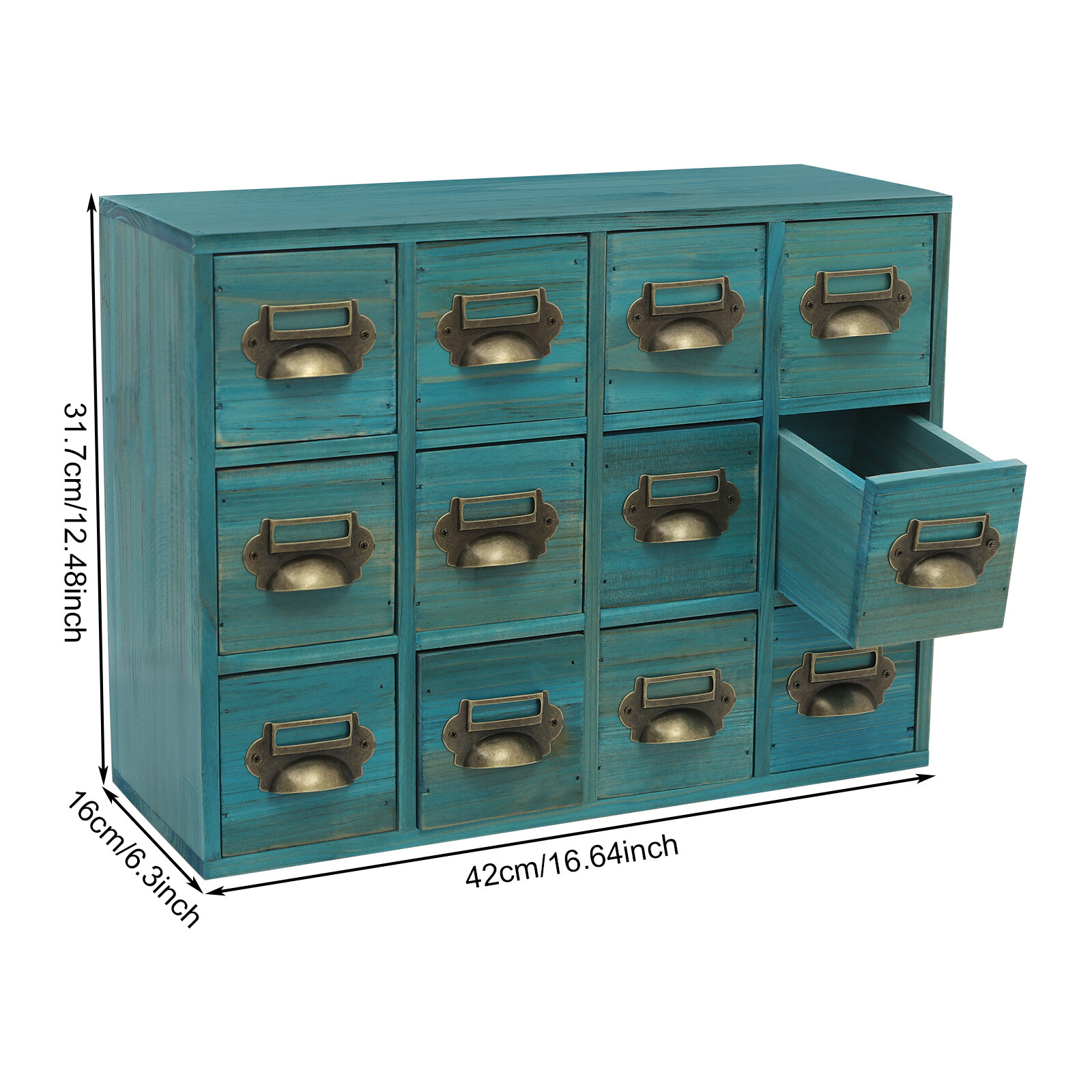 12 Drawers Wooden Blue Cabinet Desktop Storage Organizer of Cabinet Bedroom