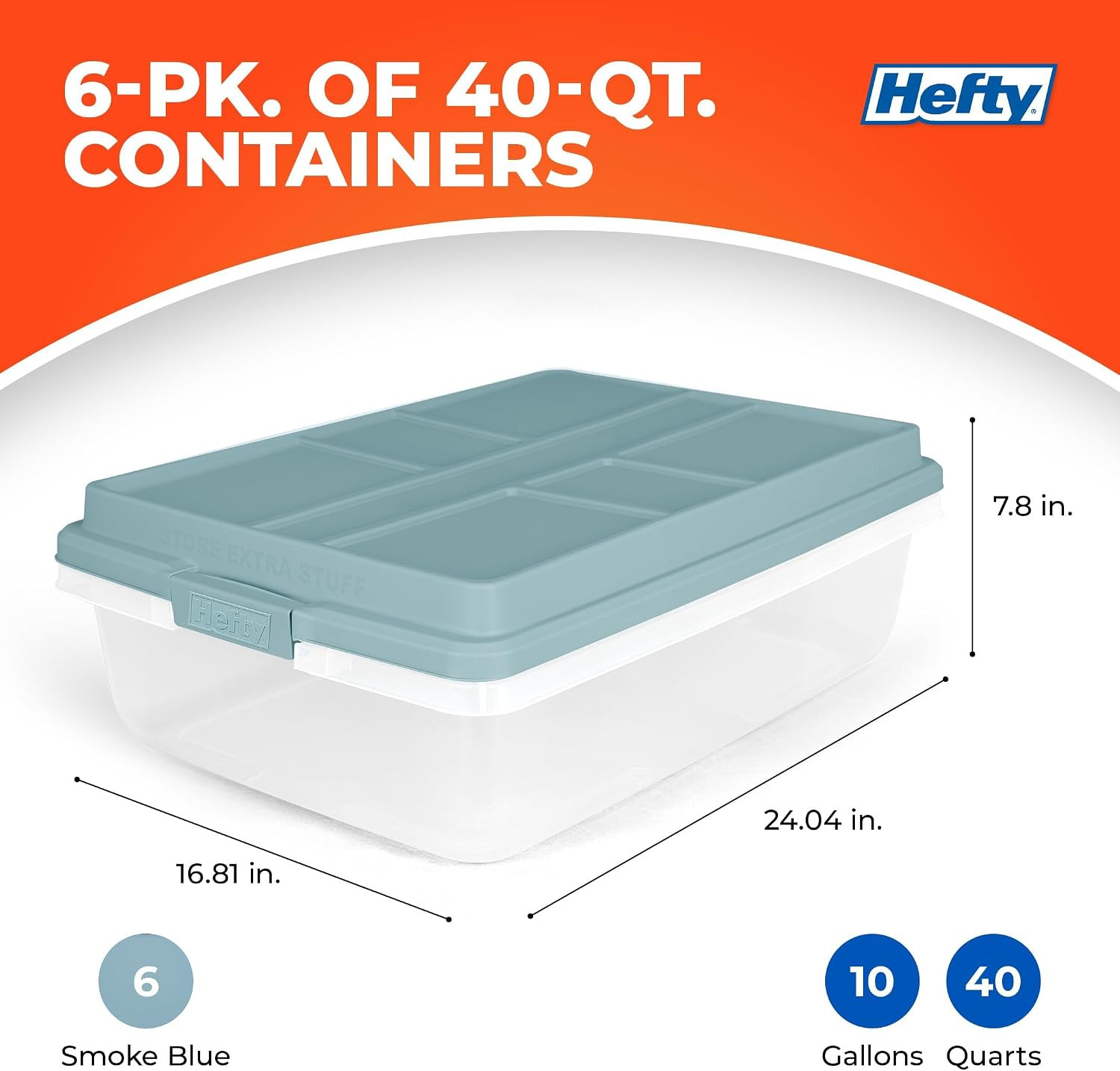 40 Quart Hi-Rise Storage Bin with Lid, Stackable Plastic Container Tote for Home