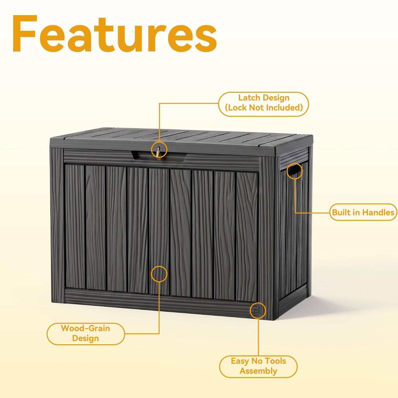 50 Gallon Waterproof Outdoor Storage Box, Lockable Patio Container for Tools & S