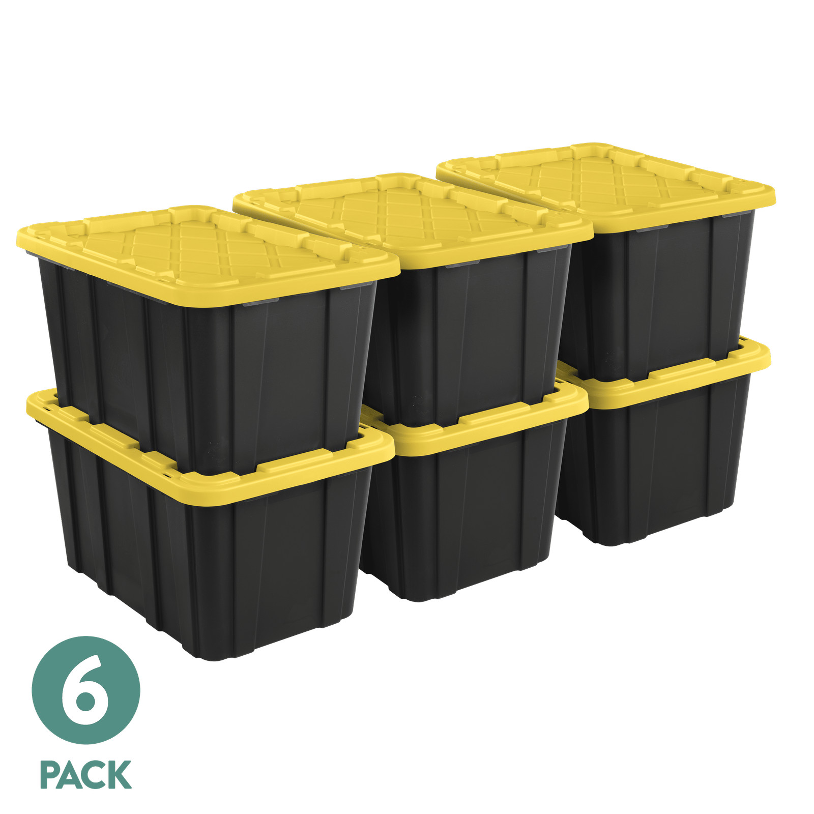 Large Storage Bin 27 Gallon Durable Plastic Storage Tote with Snap-On Lid 6 Pack
