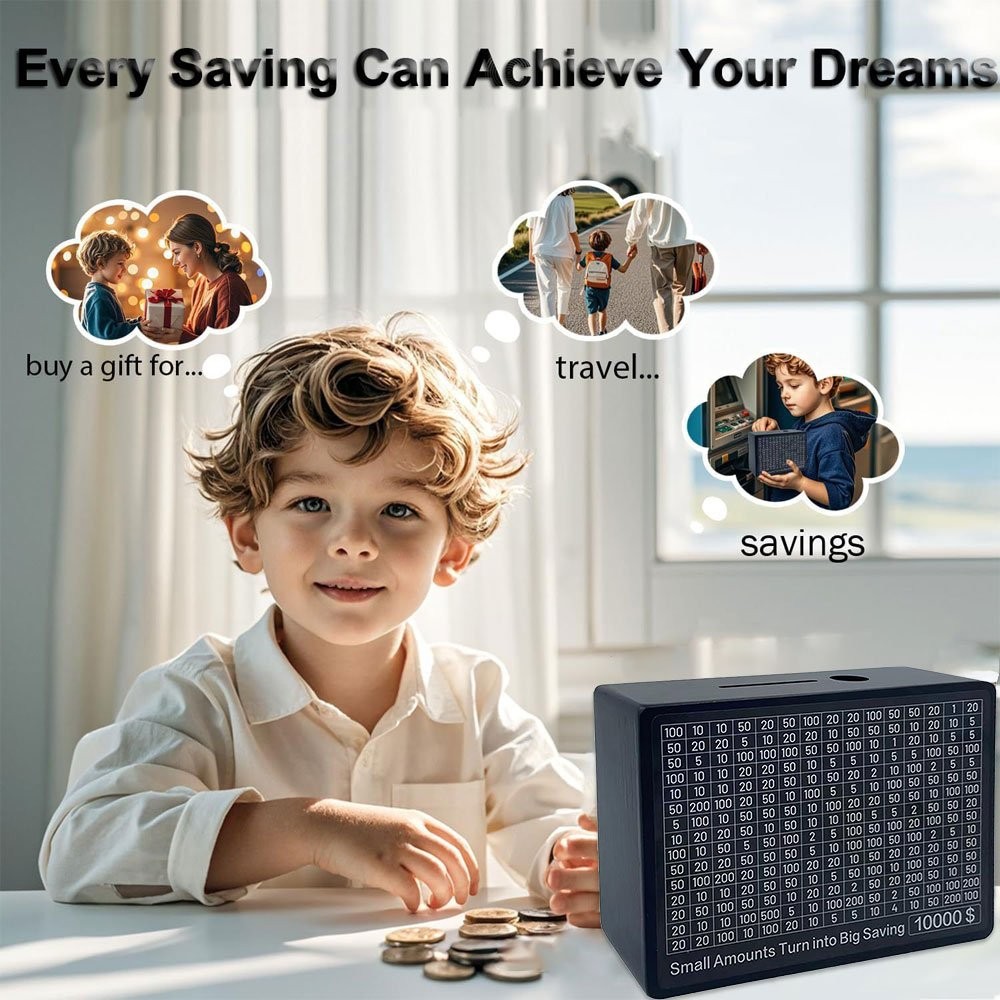 Wooden Money Box with Counter Money Piggy Bank Coin Saving Box for Adult Kids TL