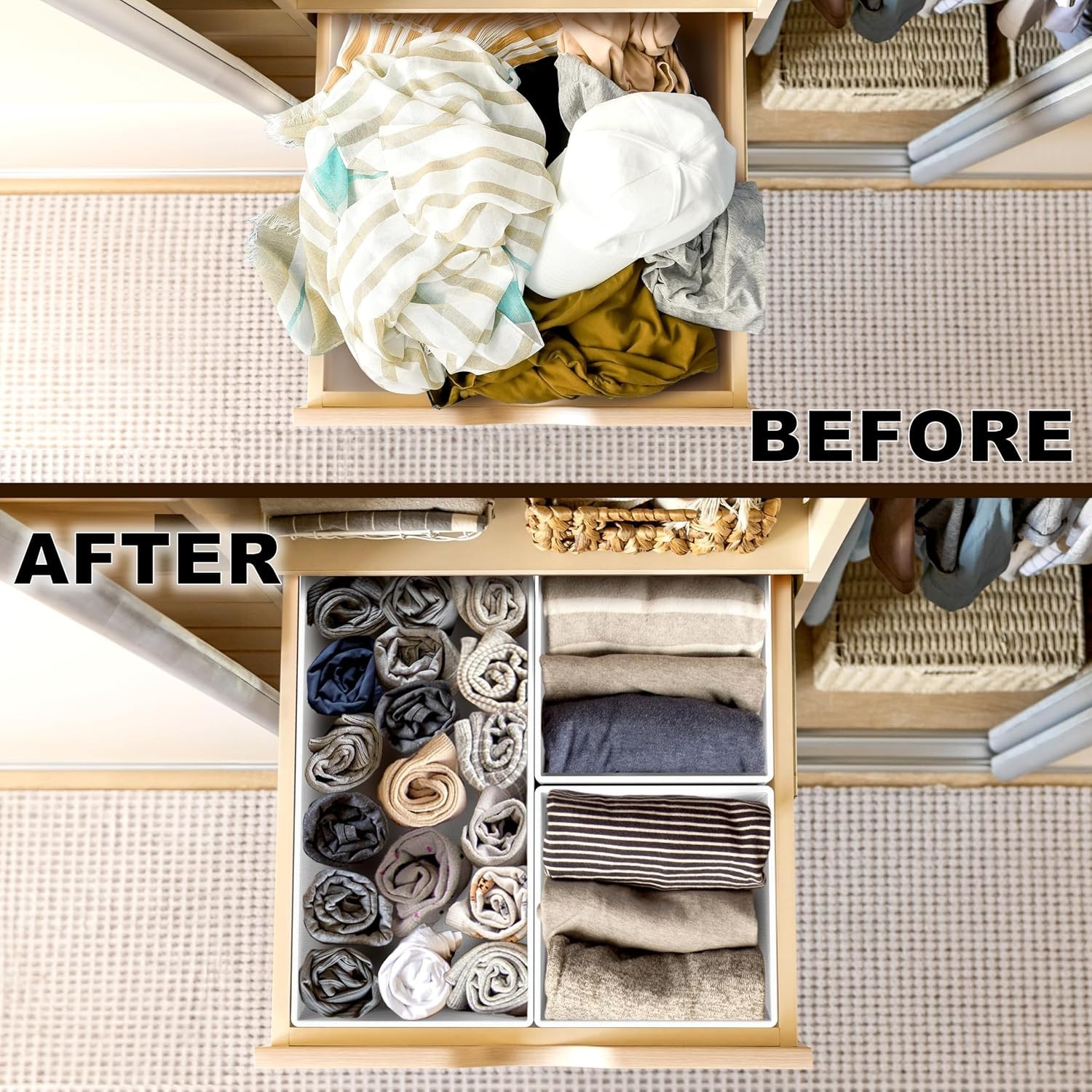 Stylish Gray 4-Compartment Underwear Organizer – Collapsible and Space-Saving