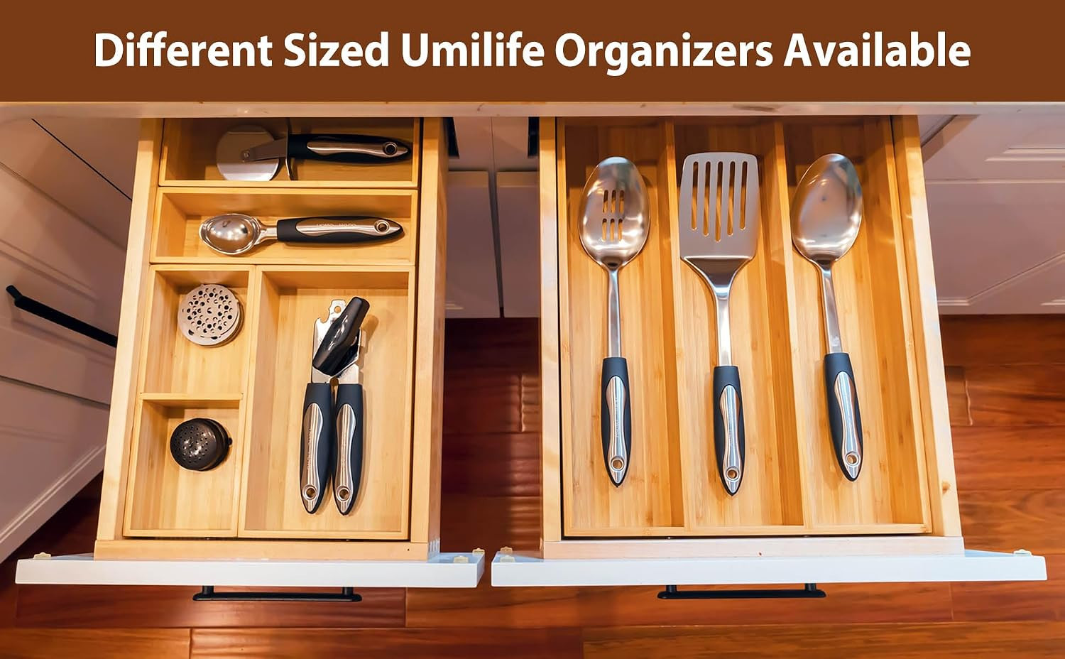 Drawer Organizer Storage Boxes, 2.5&Prime; High Bamboo Drawer Dividers, 3 Rearrangeabl