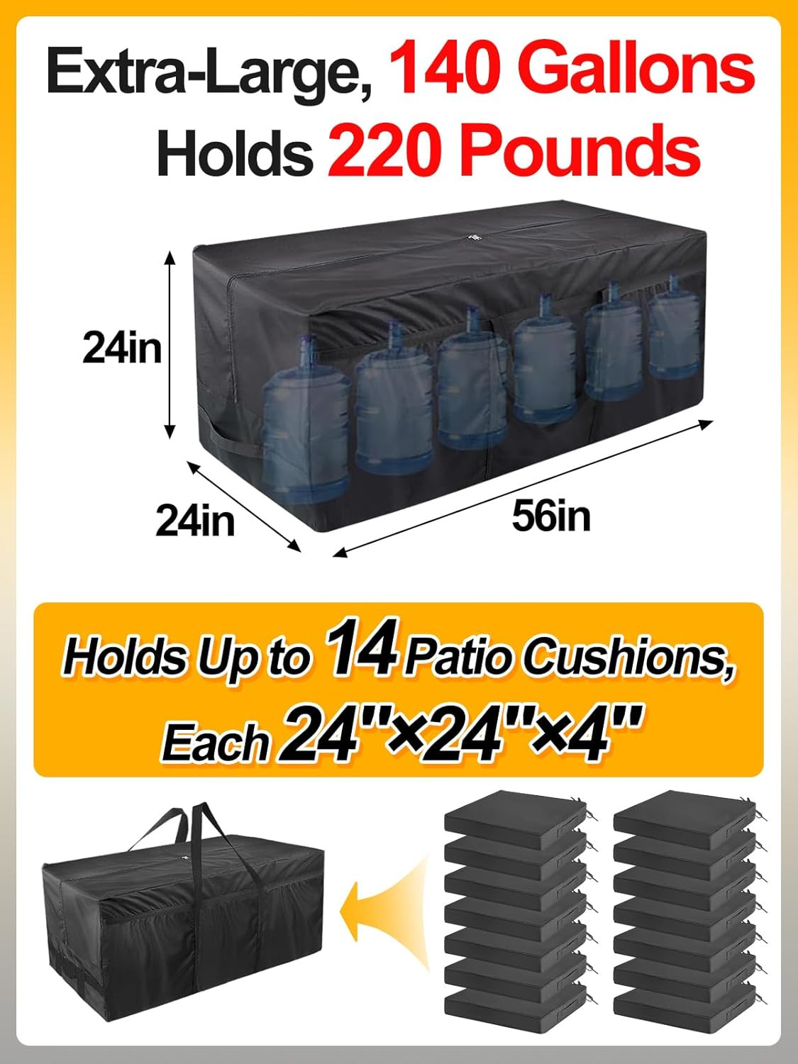 140 Gallon Extra Large Storage Bags – 600D Oxford Heavy-Duty Outdoor Storage wit