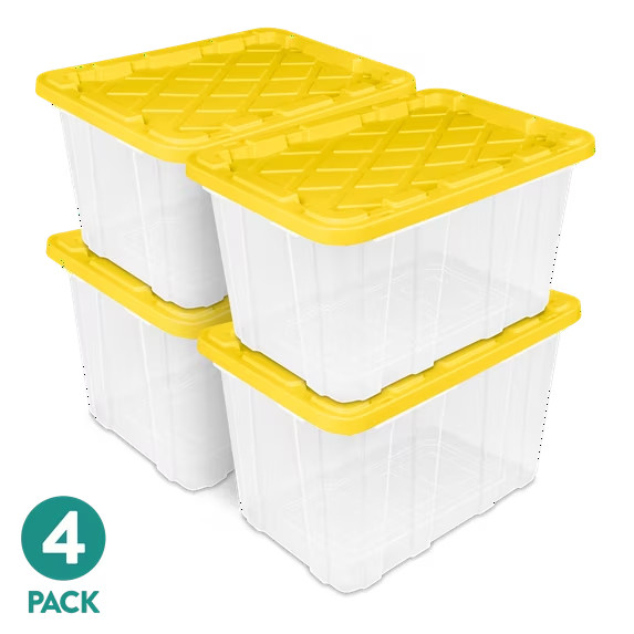 Sterilite 27 Gallon Clear Storage Tote 4pk Yellow Snap Lid