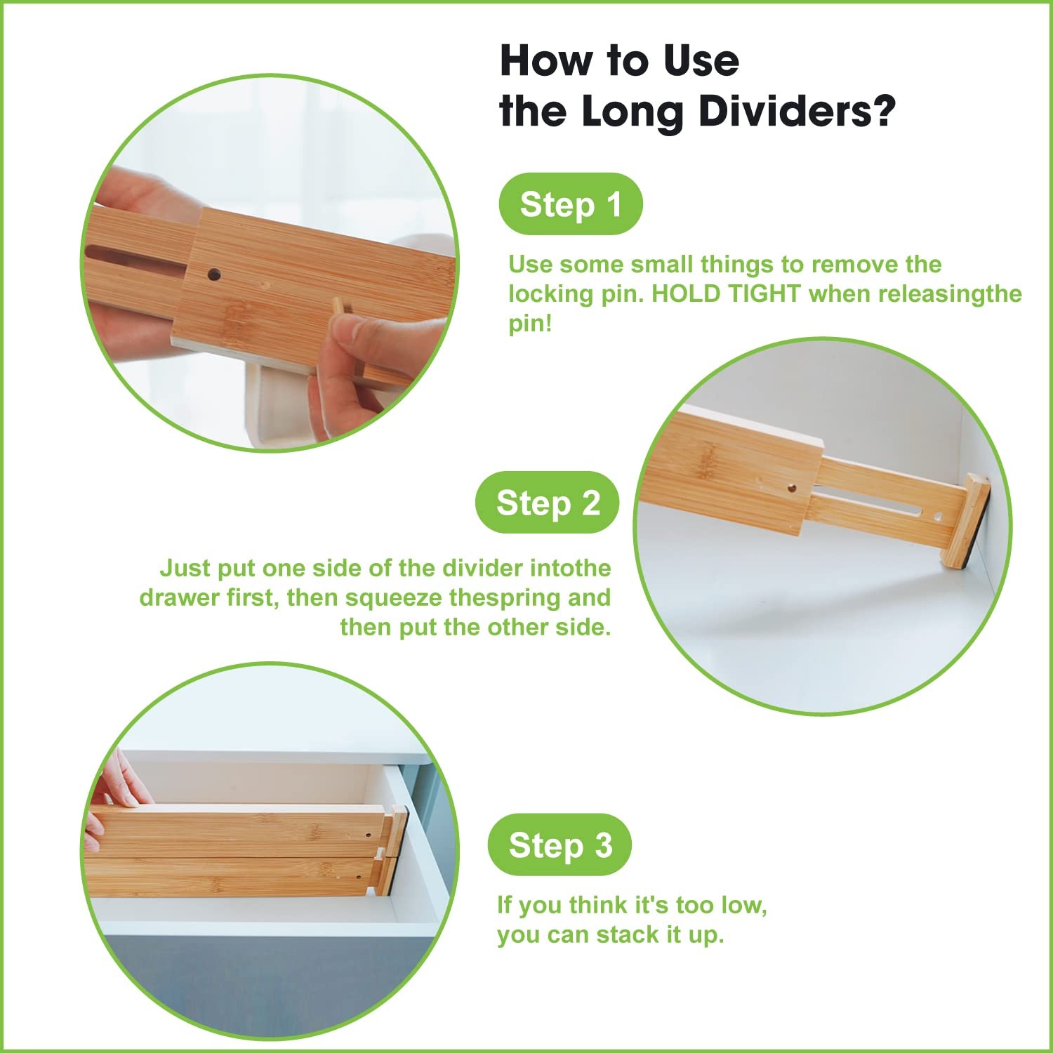 Bamboo Drawer Dividers Organizers, Drawer Separators Splitter,17-22 inches Lo…
