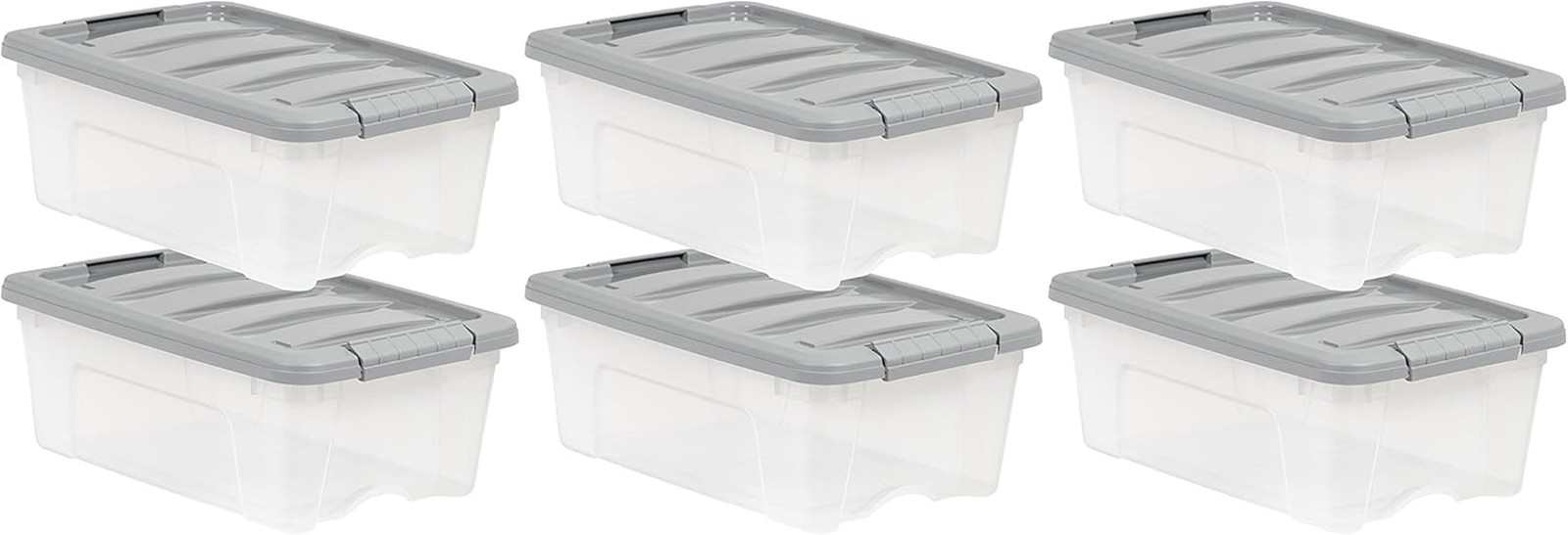 Stackable 12 Quart Clear Plastic Storage Bins with Latching Lids, Set of 6