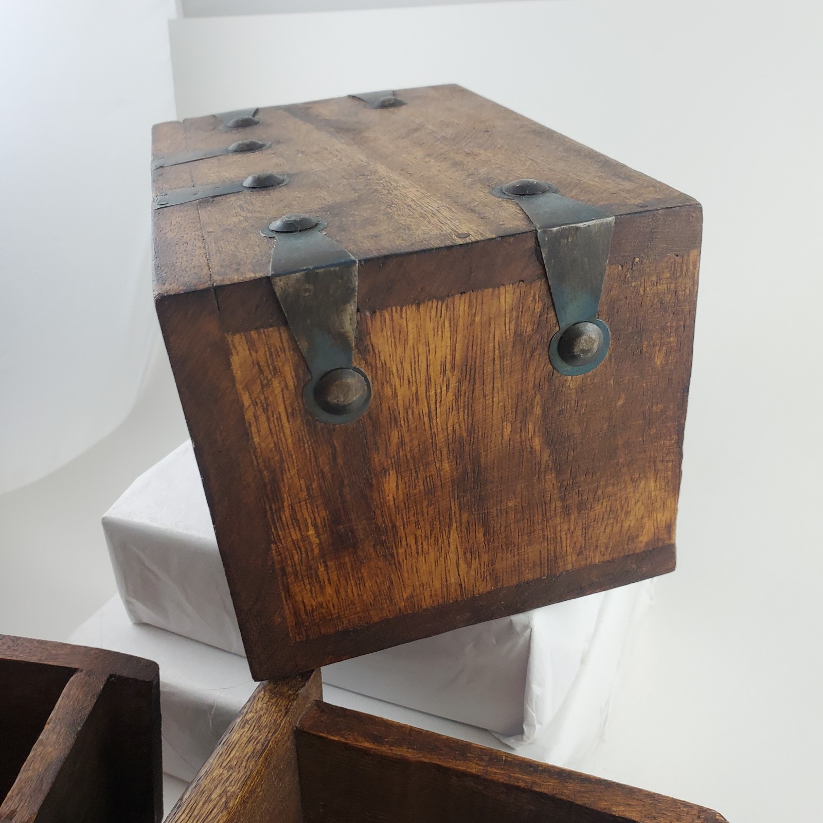 Vintage Wood Apothecary Tea Spice Box Carved Boho Jewelry Box Drawers Handmade