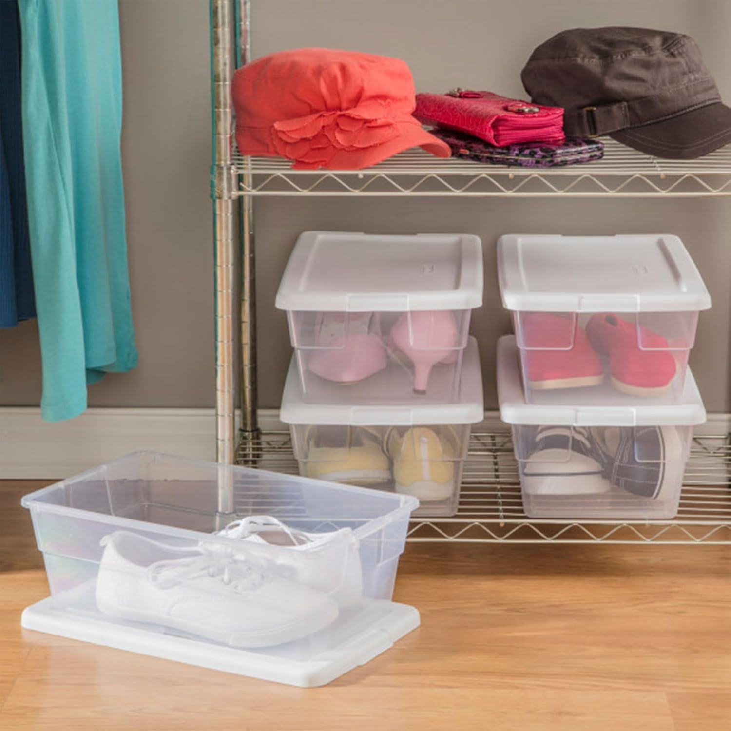 12-Pack 6 Quart Storage Box, Stackable Clear Plastic Bins with Snap-On Lids – He