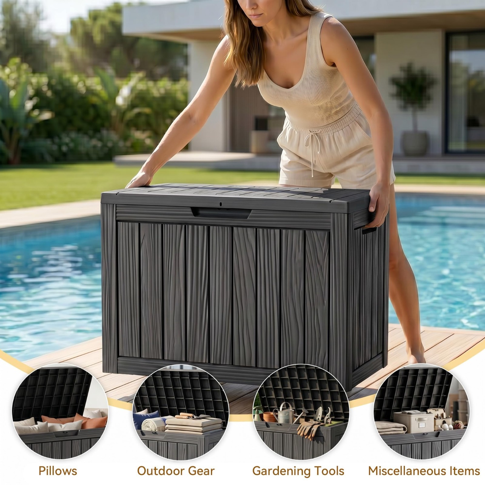 50 Gallon Waterproof Outdoor Storage Box, Lockable Patio Container for Tools & S