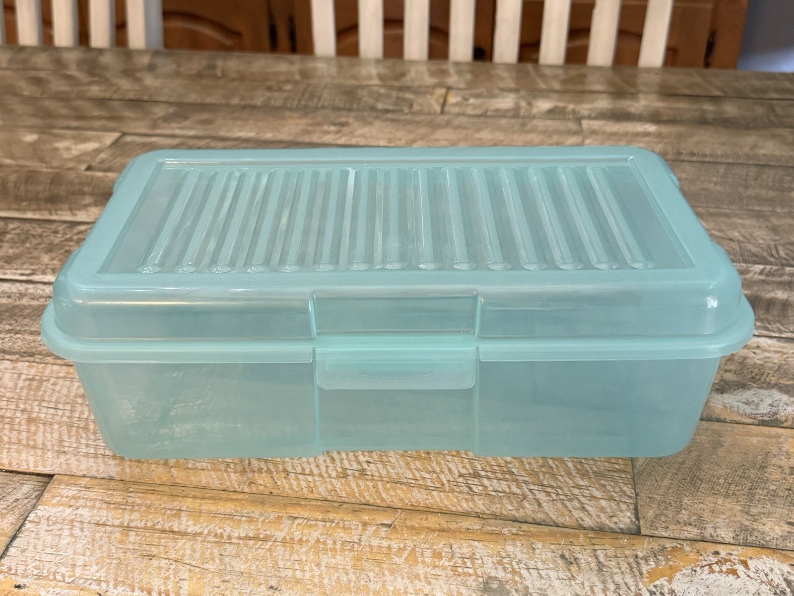 Vintage Rubbermaid Keepers Shoe Box Teal Green Snap Case Hinged Latch 6 Qt 2281