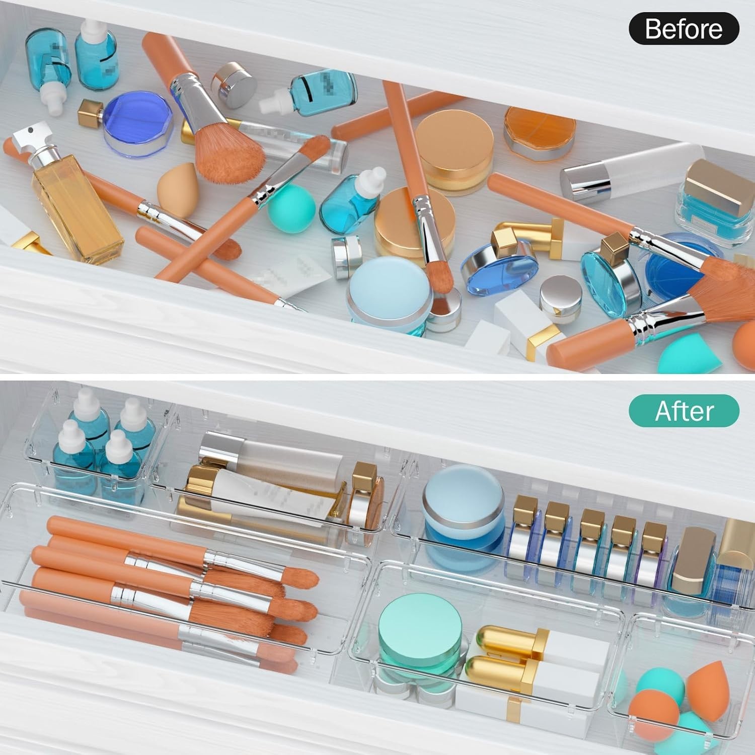 Versatile and Stackable Clear Drawer Storage Trays – Set of 6 for Home or Office