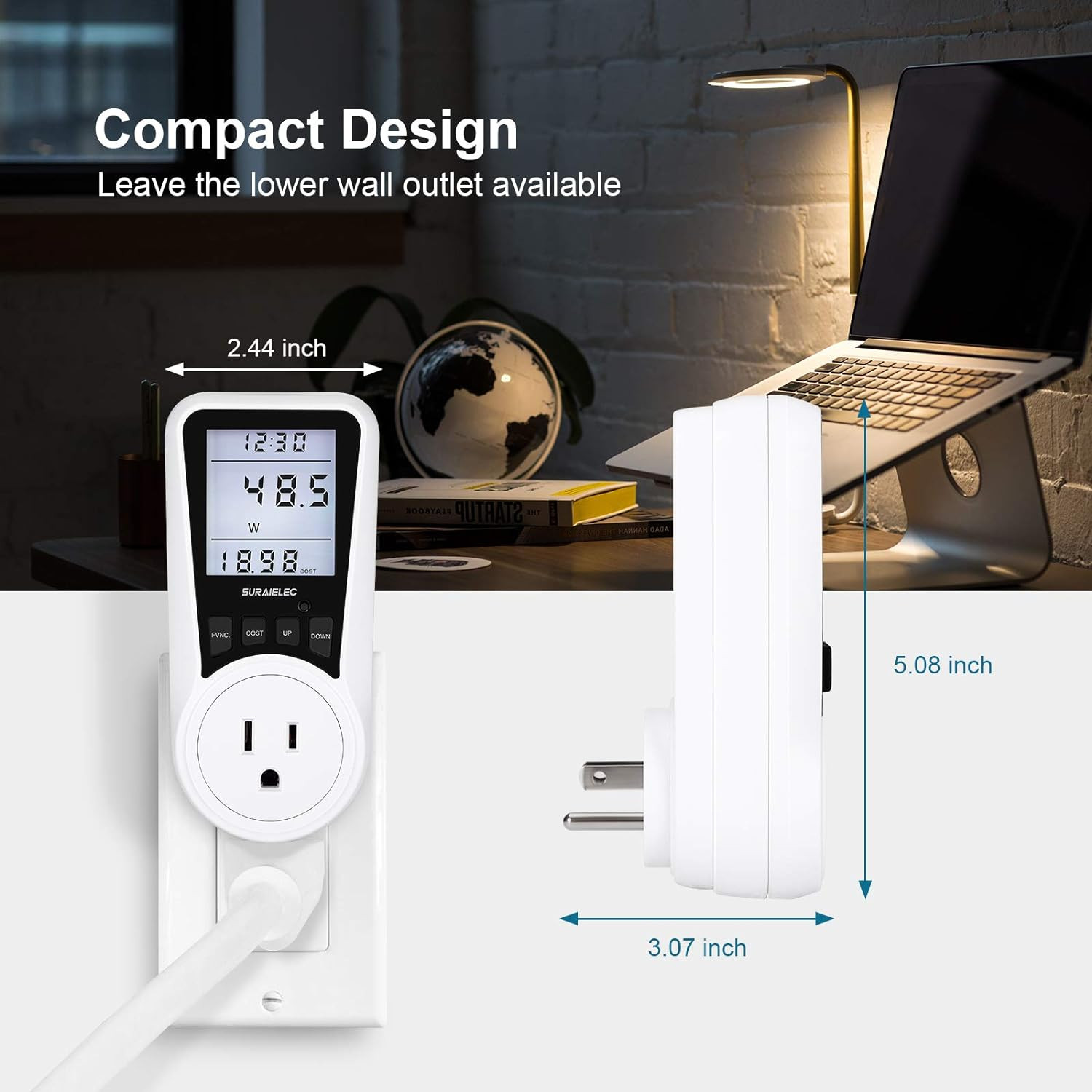 Watt Meter, Plug-In Socket Power Meter, Auto Cost Calculator, Backlit Large Disp